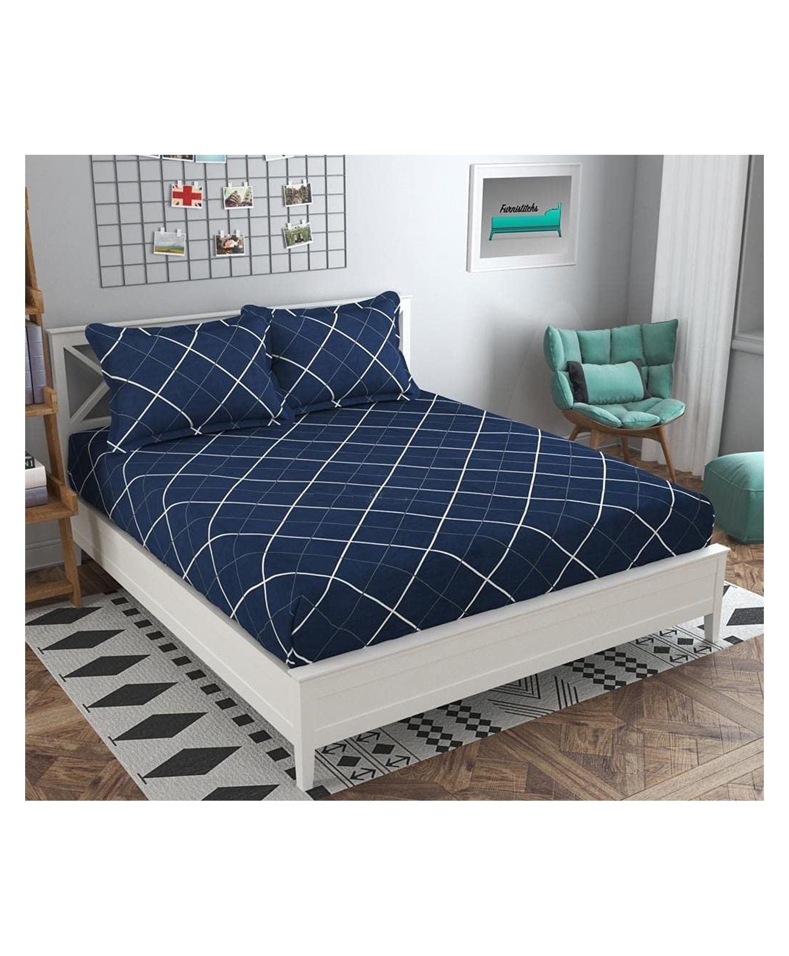 RRC Super Soft Brushed Microfiber Cotton Double Bedsheet With 2 Pillow Cover Dark Blue-image-31