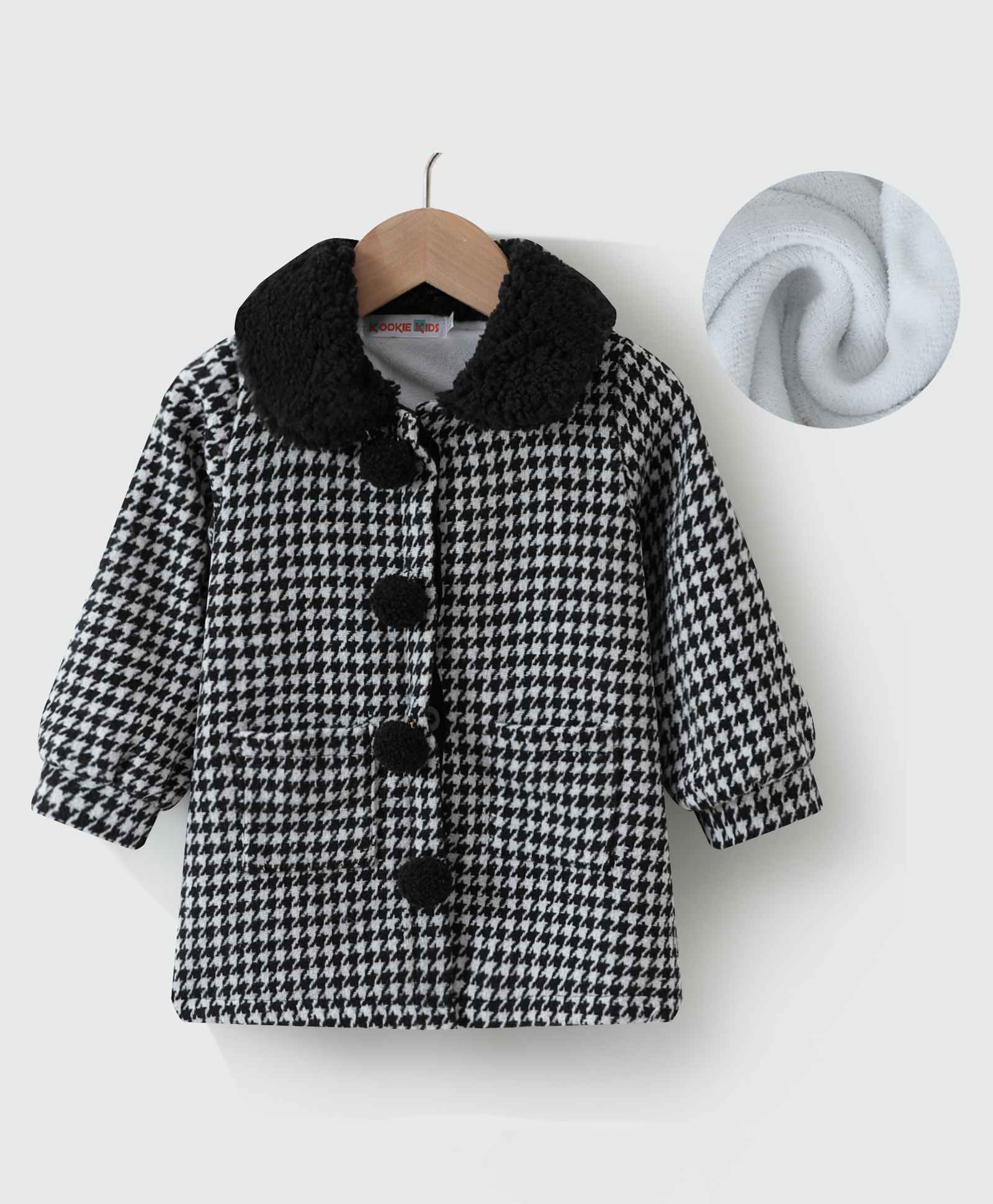Kookie Kids Full Sleeves Printed Sweat Jacket With Peter Pan Collar & Pom Pom Applique - Black-image-16