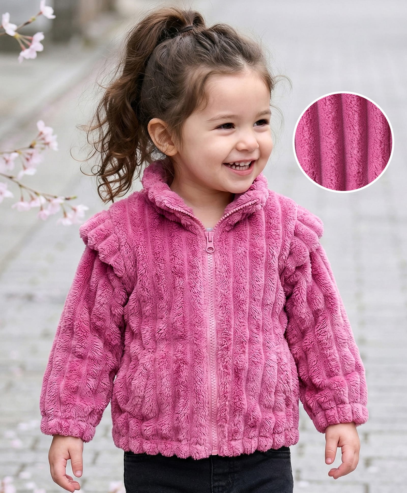 Kookie Kids Full Sleeves High Neck Winter Fur Jacket With Solid Colour - Pink-image-43