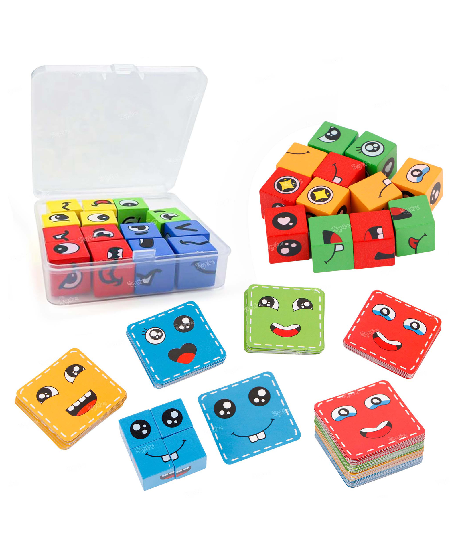 fiddlerz Toysire Wooden Face Cube Change Puzzle for Kids, Emoji Expressions Matching Game, Gifts Boys 64pcs-picture-29