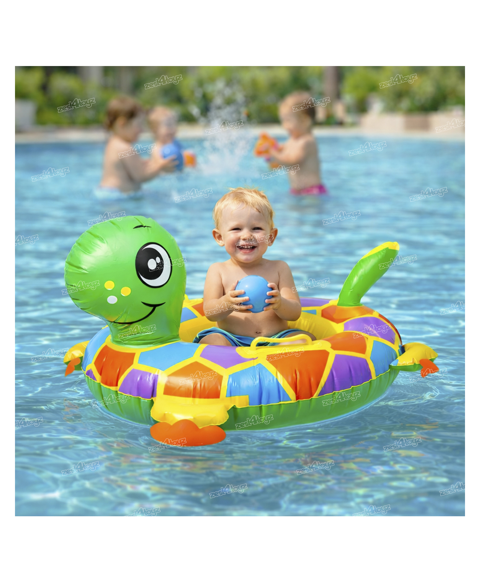 Toysire Inflatable Swimming Float Tortoise Shape Ring Mat for Pool and Beach Water Swimming Ring Tube for Kids Summer Funny Pool Party Toys(Green)-image-49