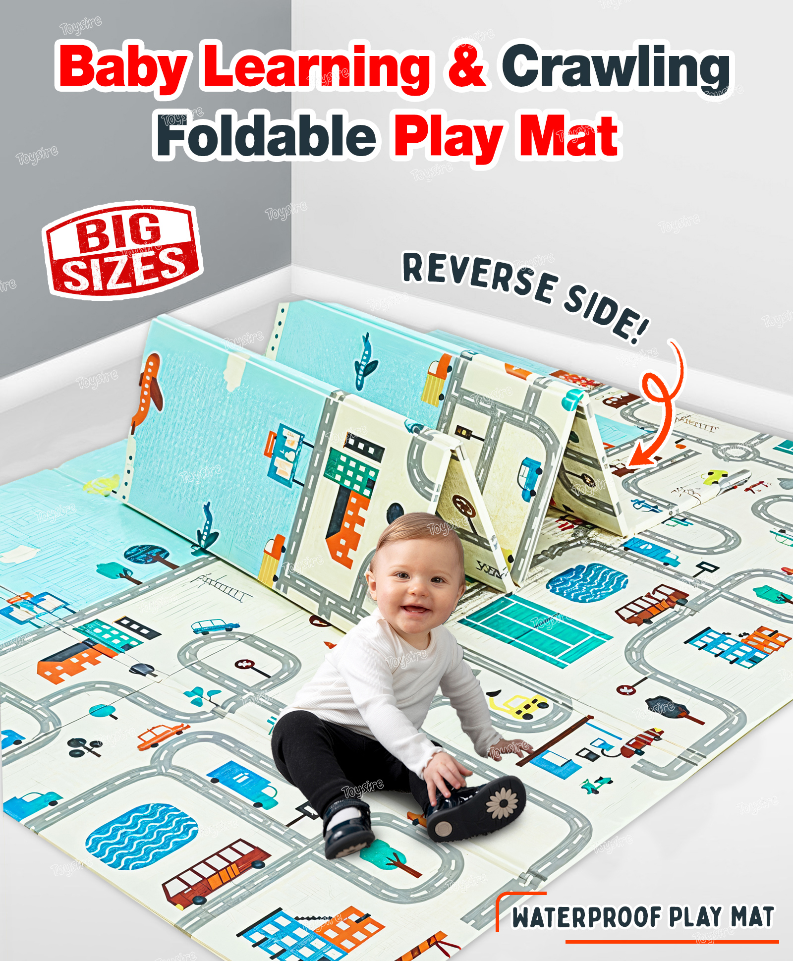 Toysire Mat Double Side Big Soft Baby Play Crawl Floor Mat For Picnic School Home With Portable Outdoor Indoor Use Folding Foam Play Mat- Multicolour-image-16