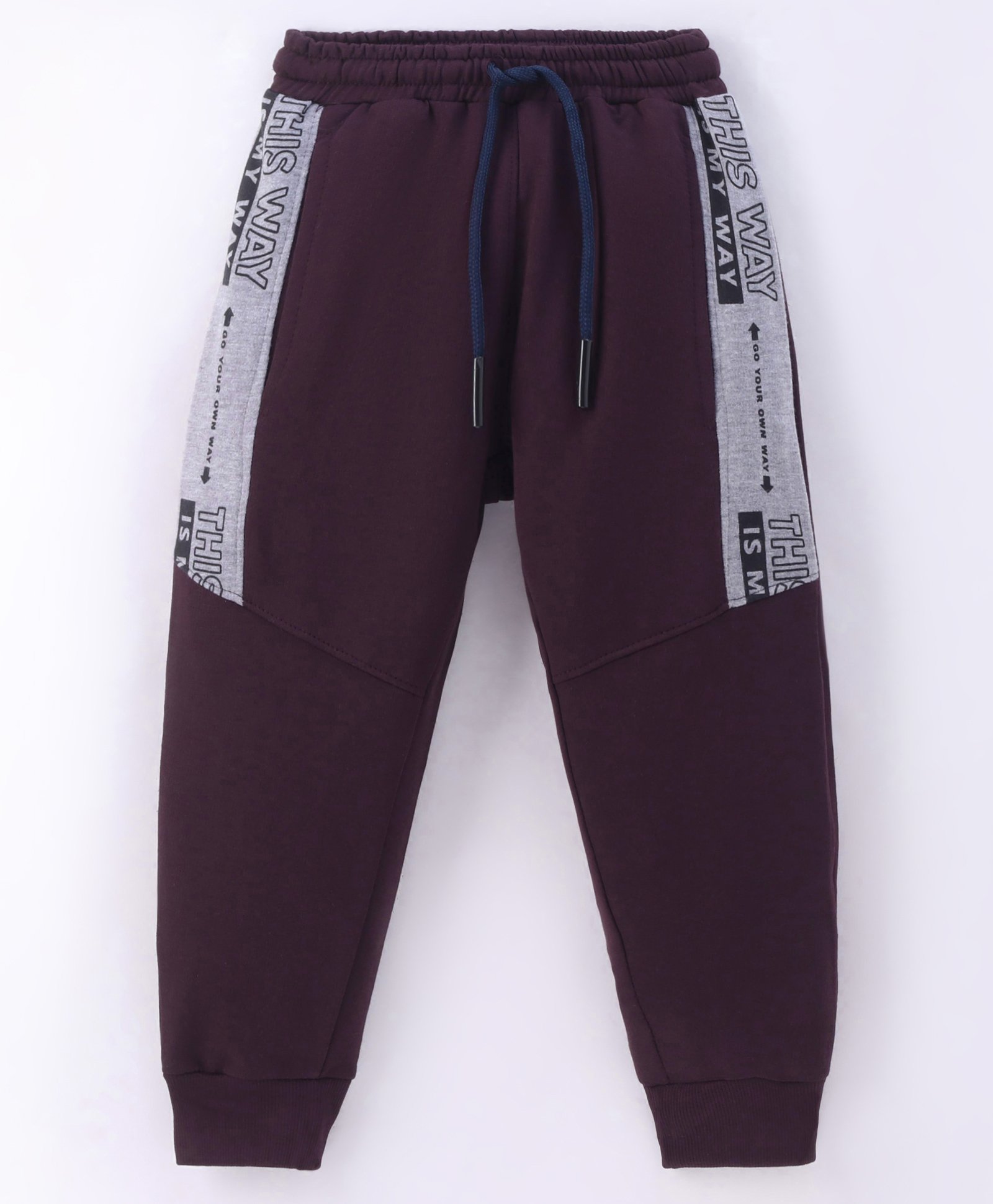 Evimo Single Jersey Full Length Lounge  Pant Text Print - Wine-picture-14