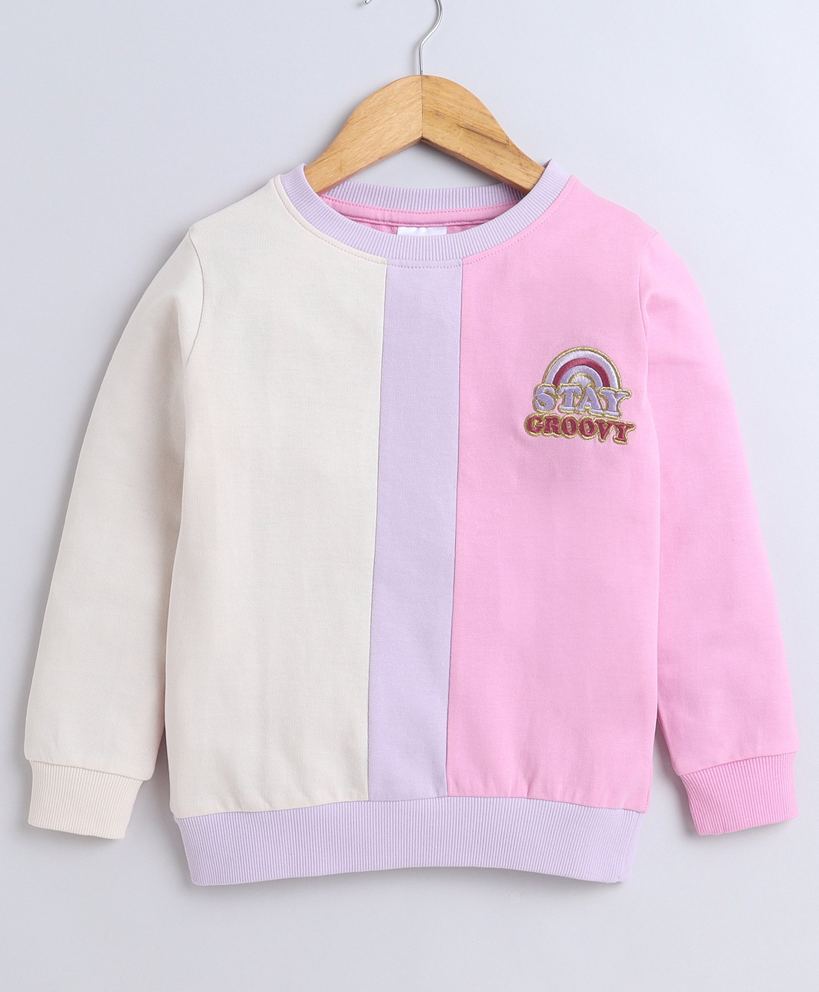 BUMZEE Cotton Looper Full Sleeves Colour Blocked Text Embroidered Sweatshirt - Multi Colour-picture-23