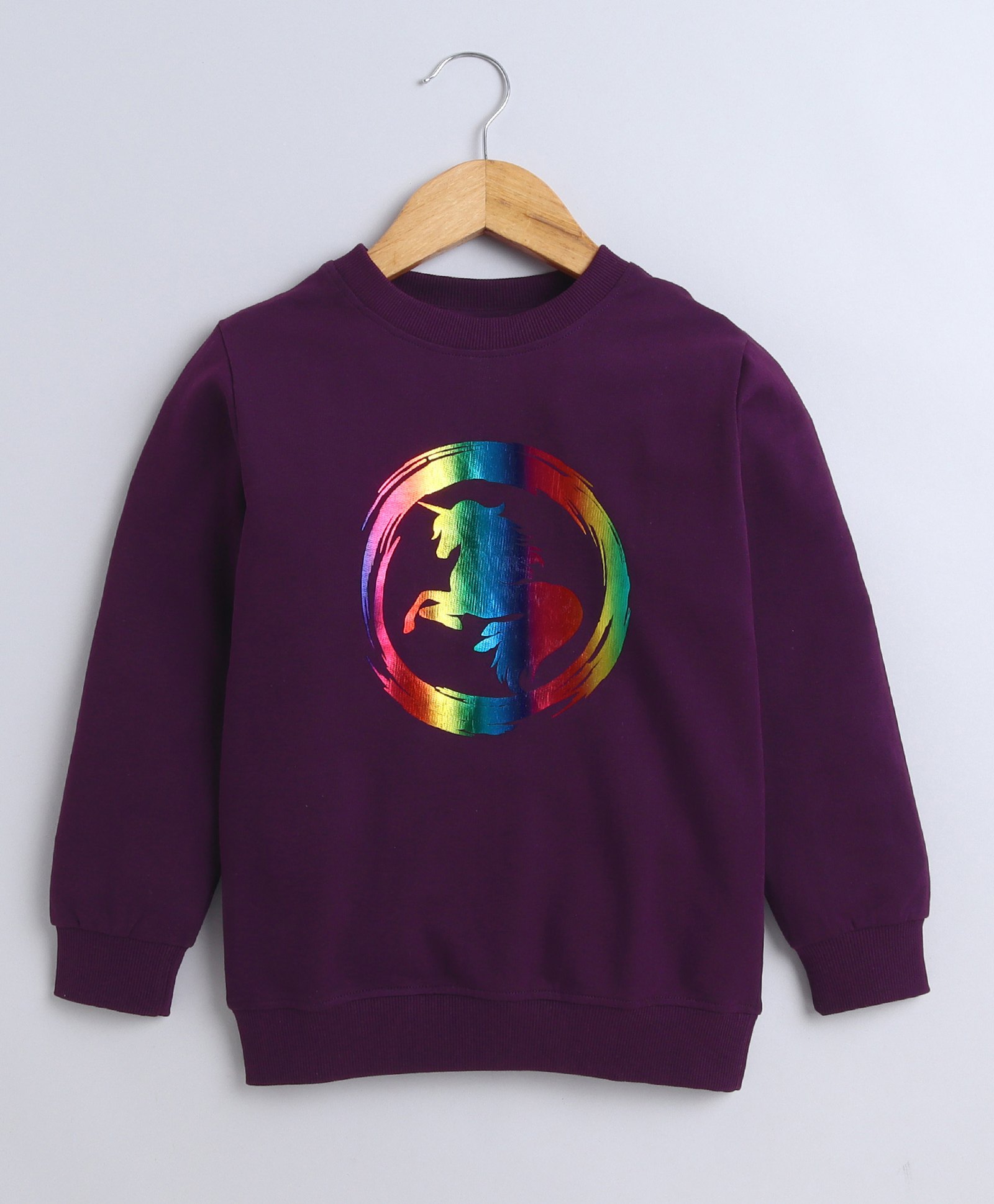 BUMZEE Cotton Looper Full Sleeves Unicorn Printed Sweatshirt - Wine-image-46
