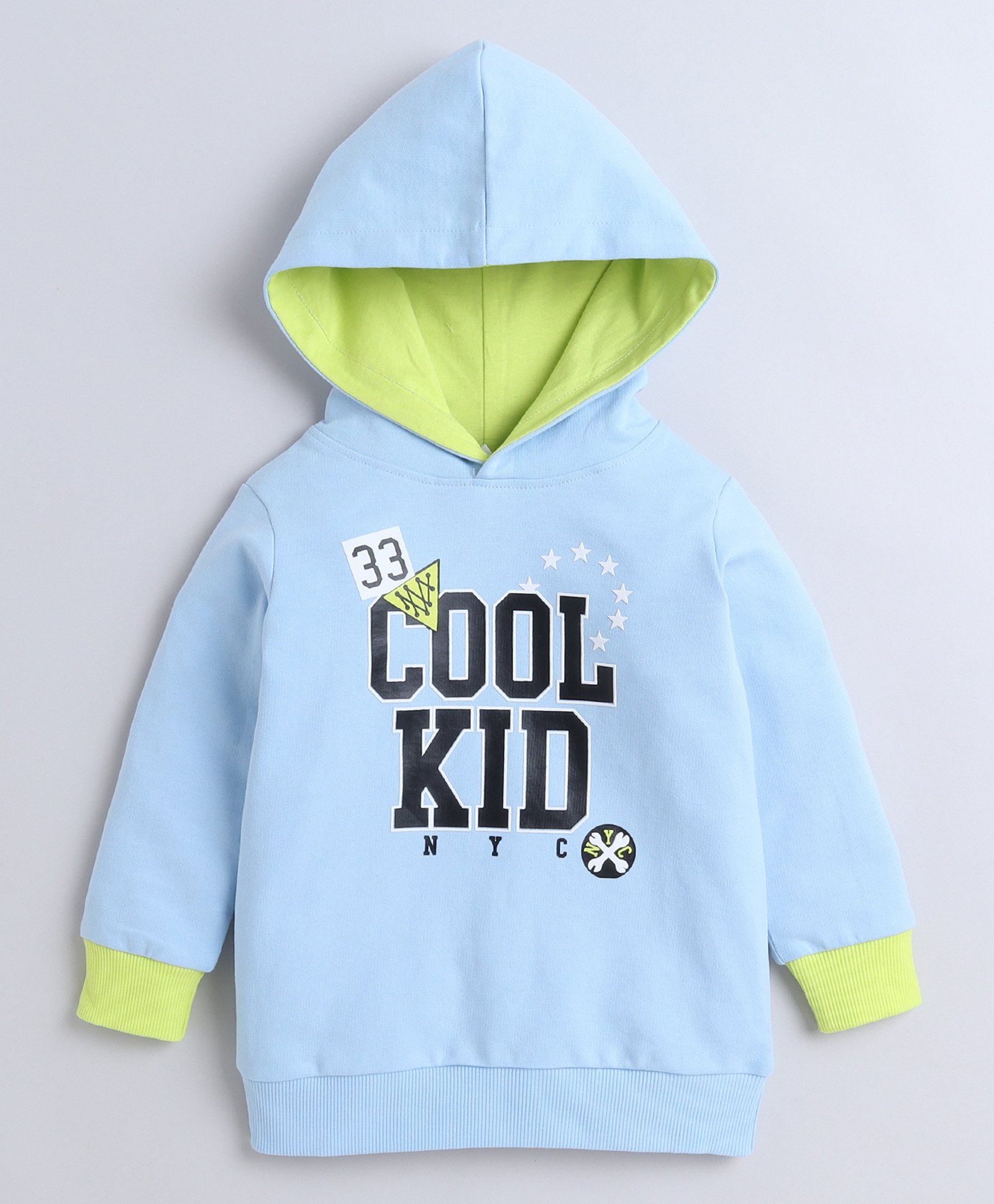 BUMZEE Cotton Looper Full Sleeves Text Printed Hooded Sweatshirt - Sky Blue-picture-25