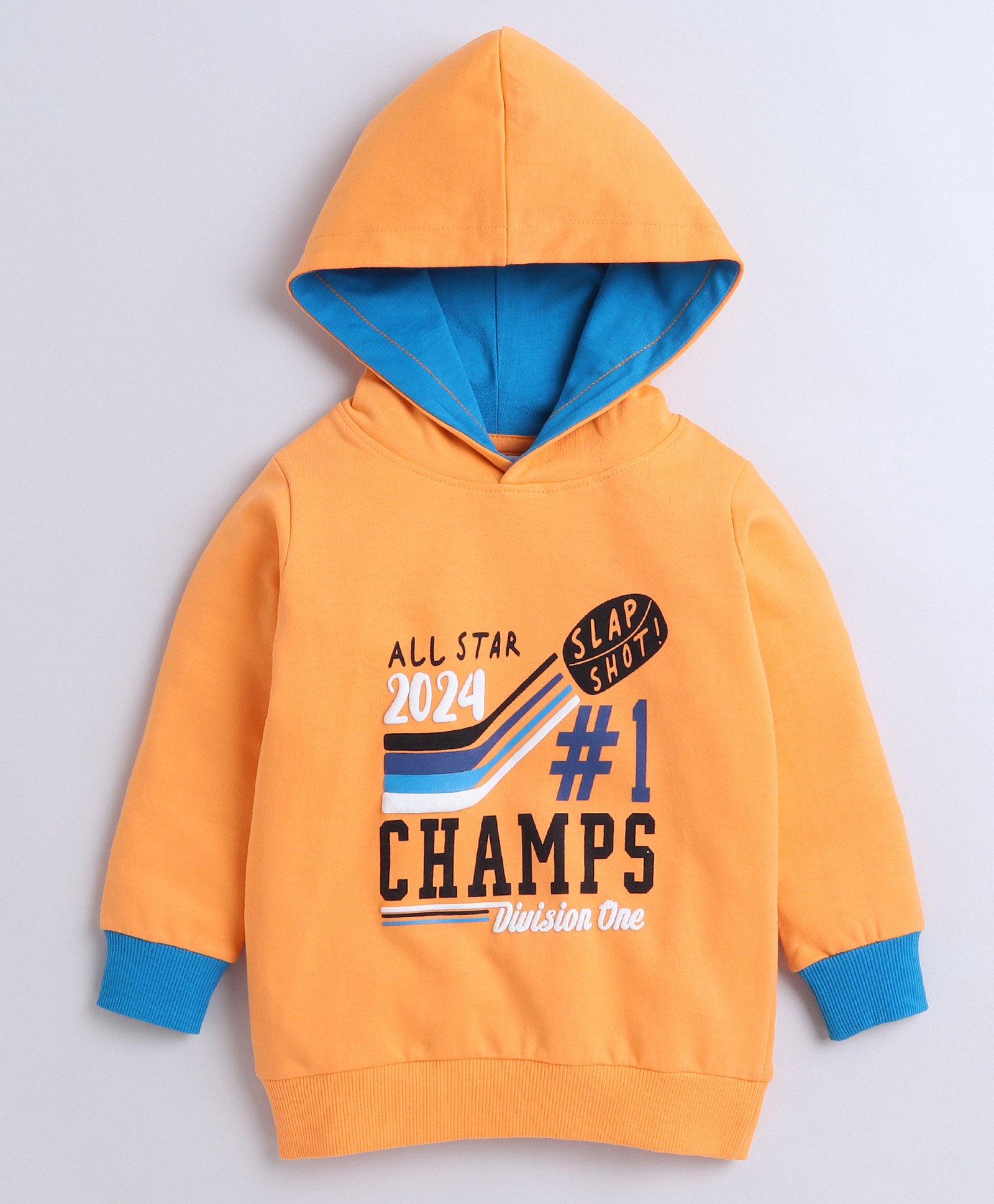 BUMZEE Cotton Fleece Full Sleeves Text Printed Hooded Sweatshirt - Orange-picture-29