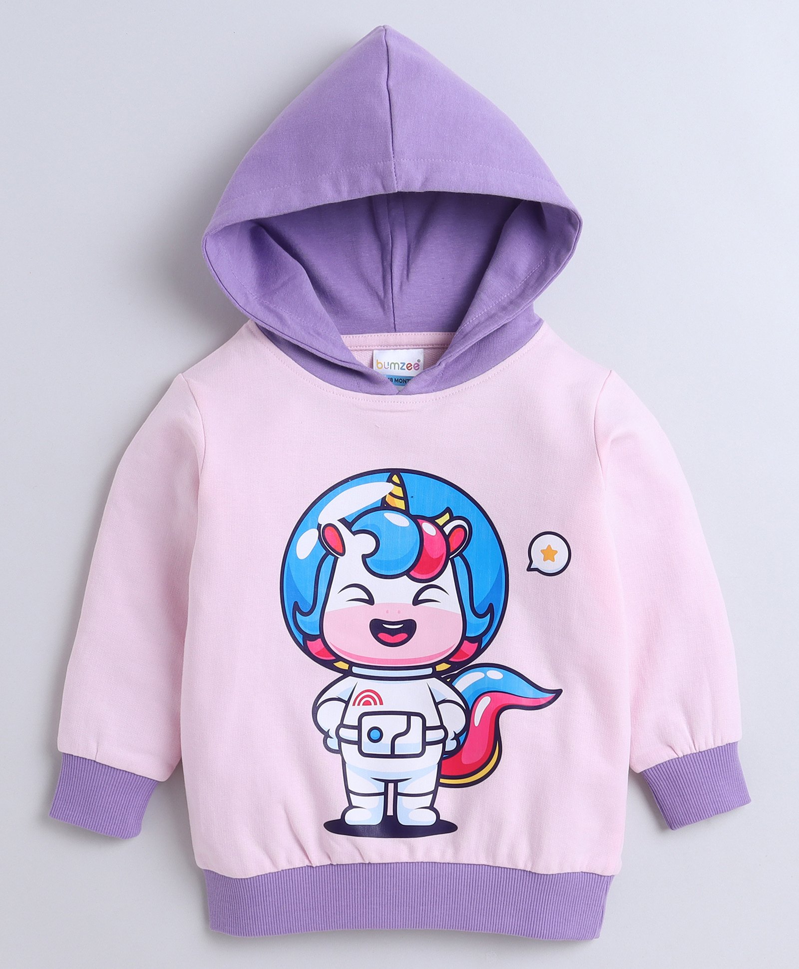 BUMZEE Looper Full Sleeves Unicorn Printed Hooded Sweatshirt - Pink & Purple-picture-13