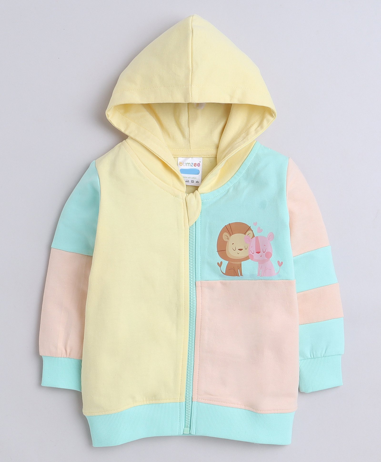 BUMZEE Looper Full Sleeves Lion Printed Colour Blocked Hooded Sweat Jacket - Multi Colour-picture-40