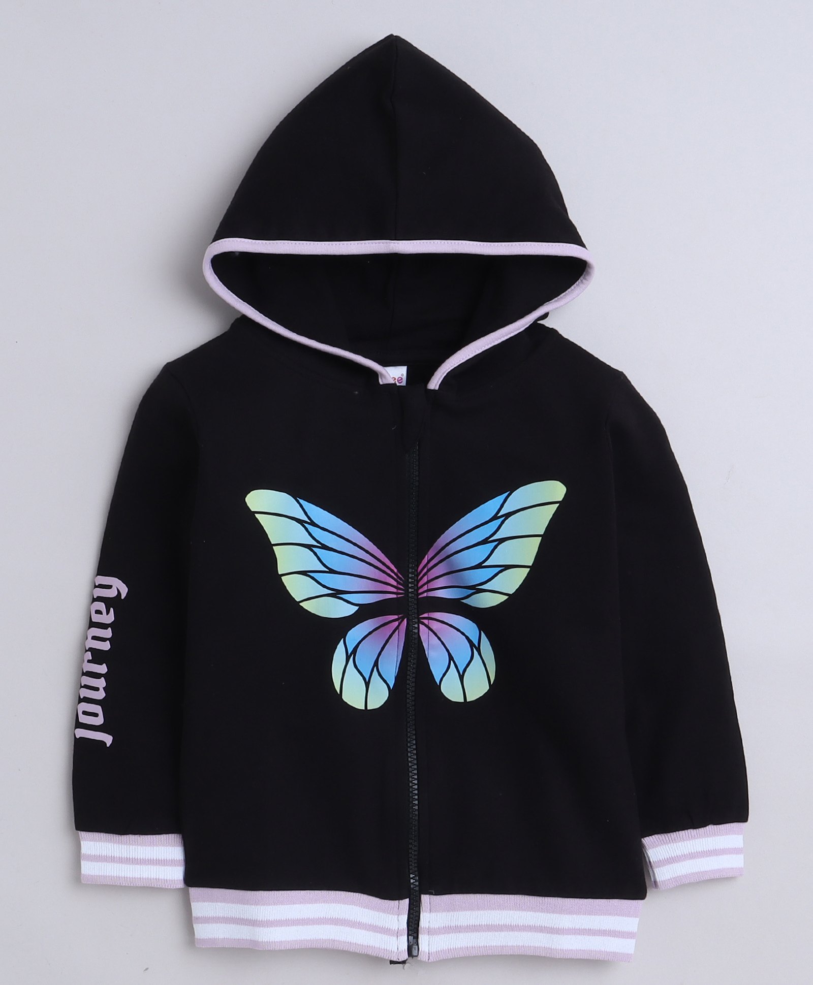BUMZEE Looper Full Sleeves Butterfly Printed Hooded Sweat Jacket - Black-picture-22