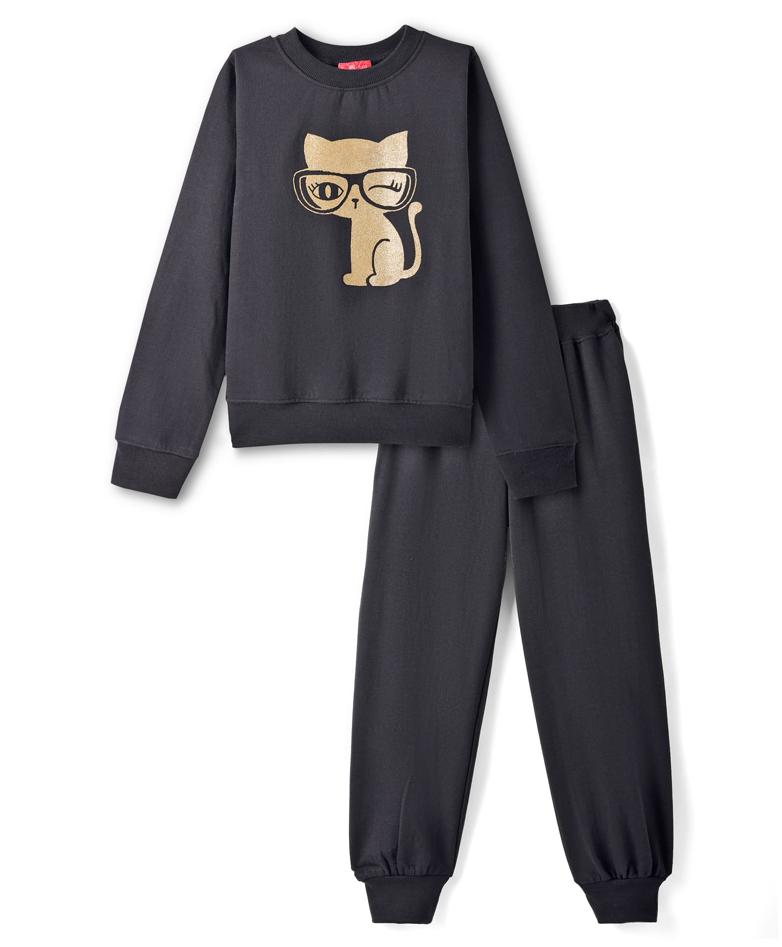 Pspeaches Wool Full Sleeves Cat Printed Top With Pyjamas - Black-picture-35