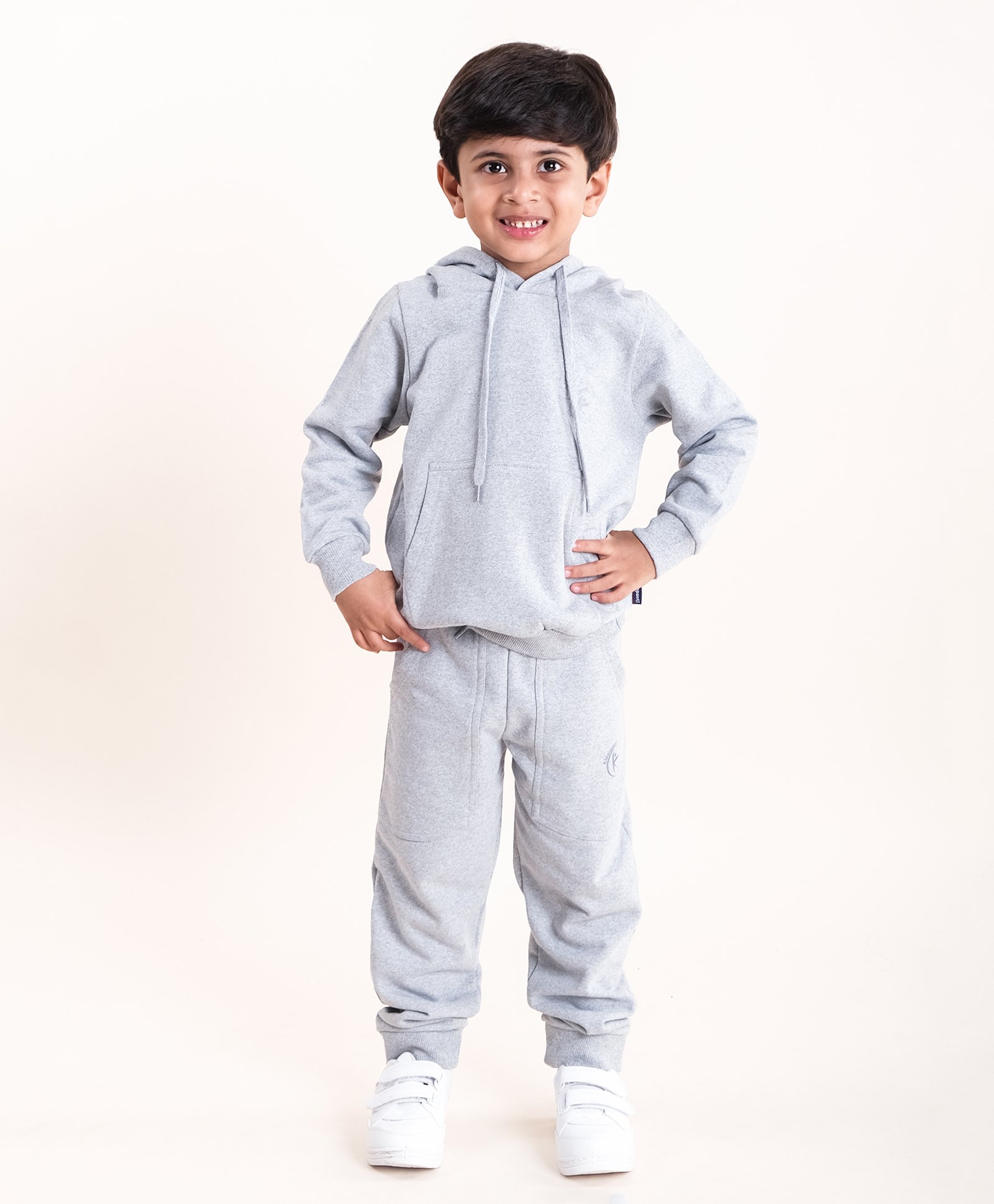 Kiddopanti Fleece Full Sleeves Solid Coordinating Hooded Sweatshirt With Track Pants - Grey Melange-picture-39