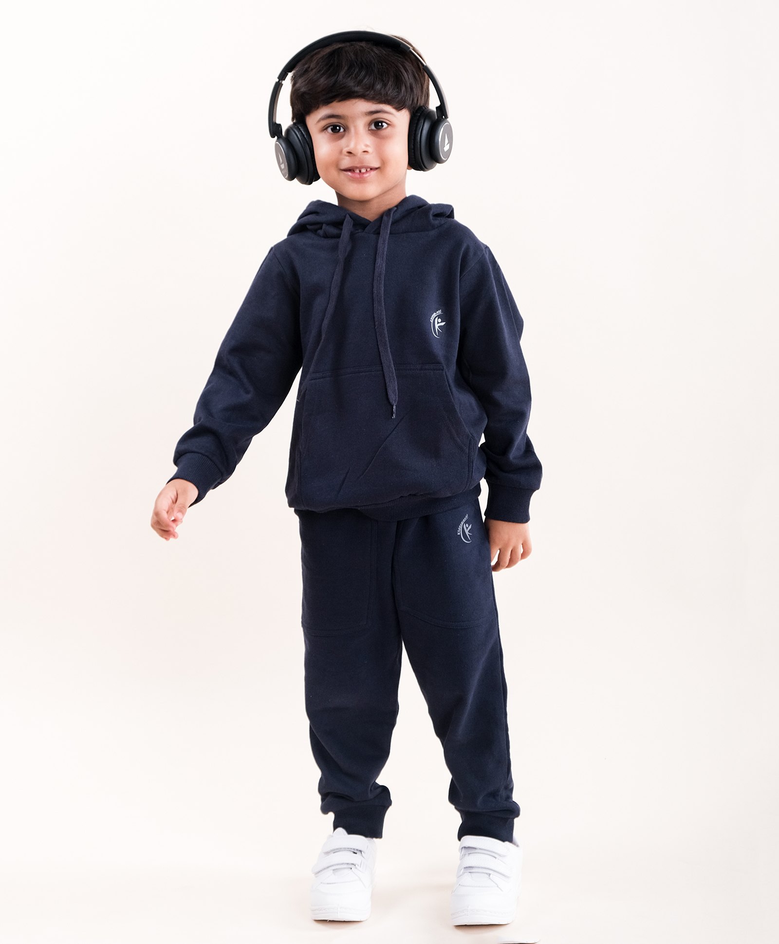 Kiddopanti Fleece Full Sleeves Solid Coordinating Hooded Sweatshirt With Track Pants - Navy Blue-picture-28
