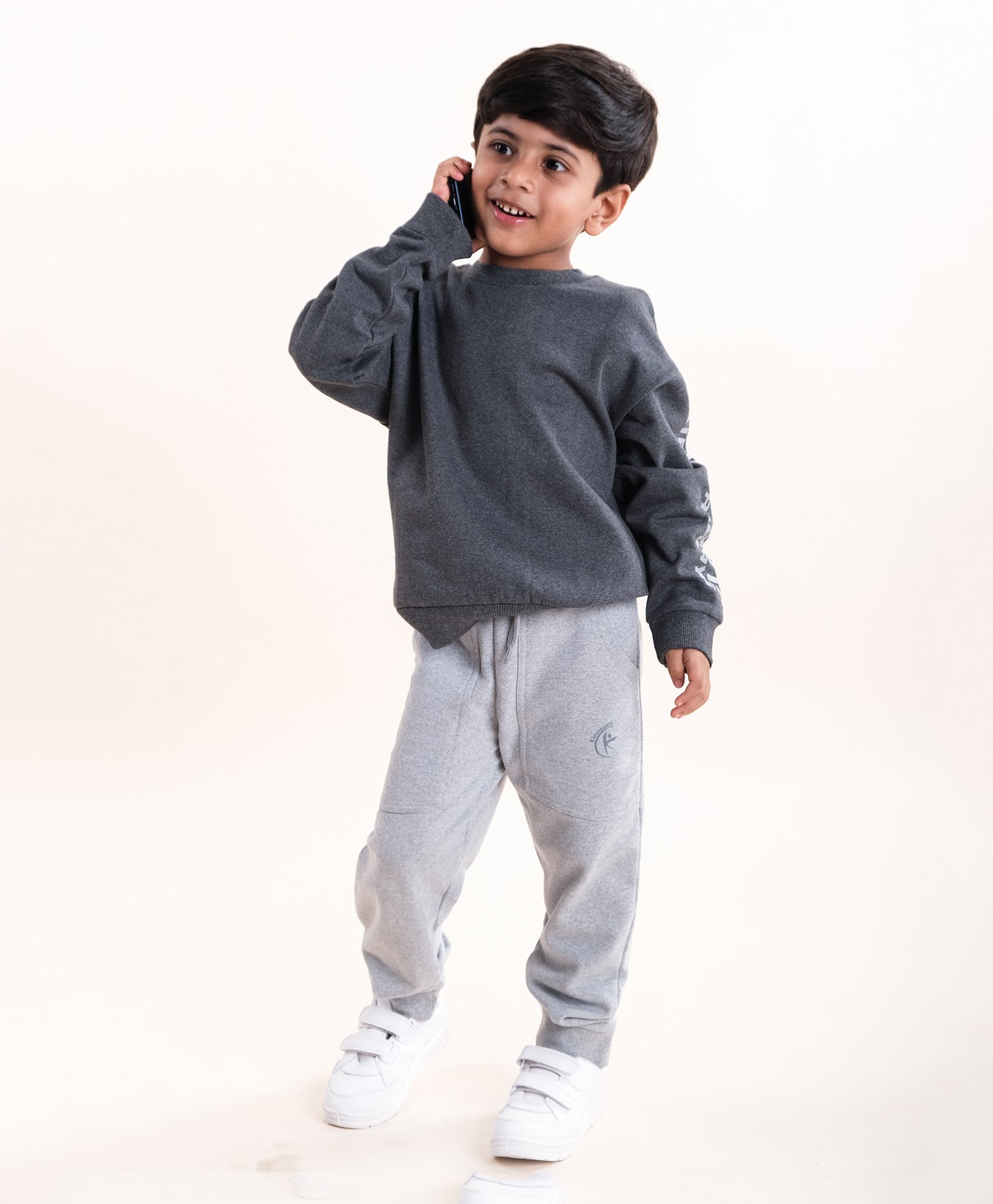 Kiddopanti Fleece Full Sleeves Sweatshirt With Brand Name Text Printed Track Pants - Antra Melange & Grey Melange-image-37