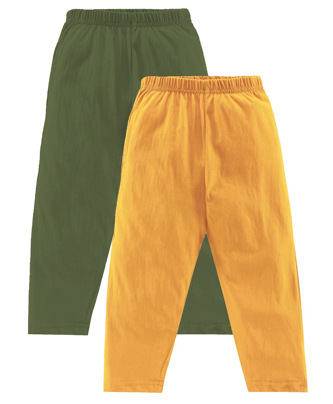 Kiddopanti Pack Of 2 Cotton Jersey Solid Pajamas With Single Pocket - Military Green & Mustard-image-41