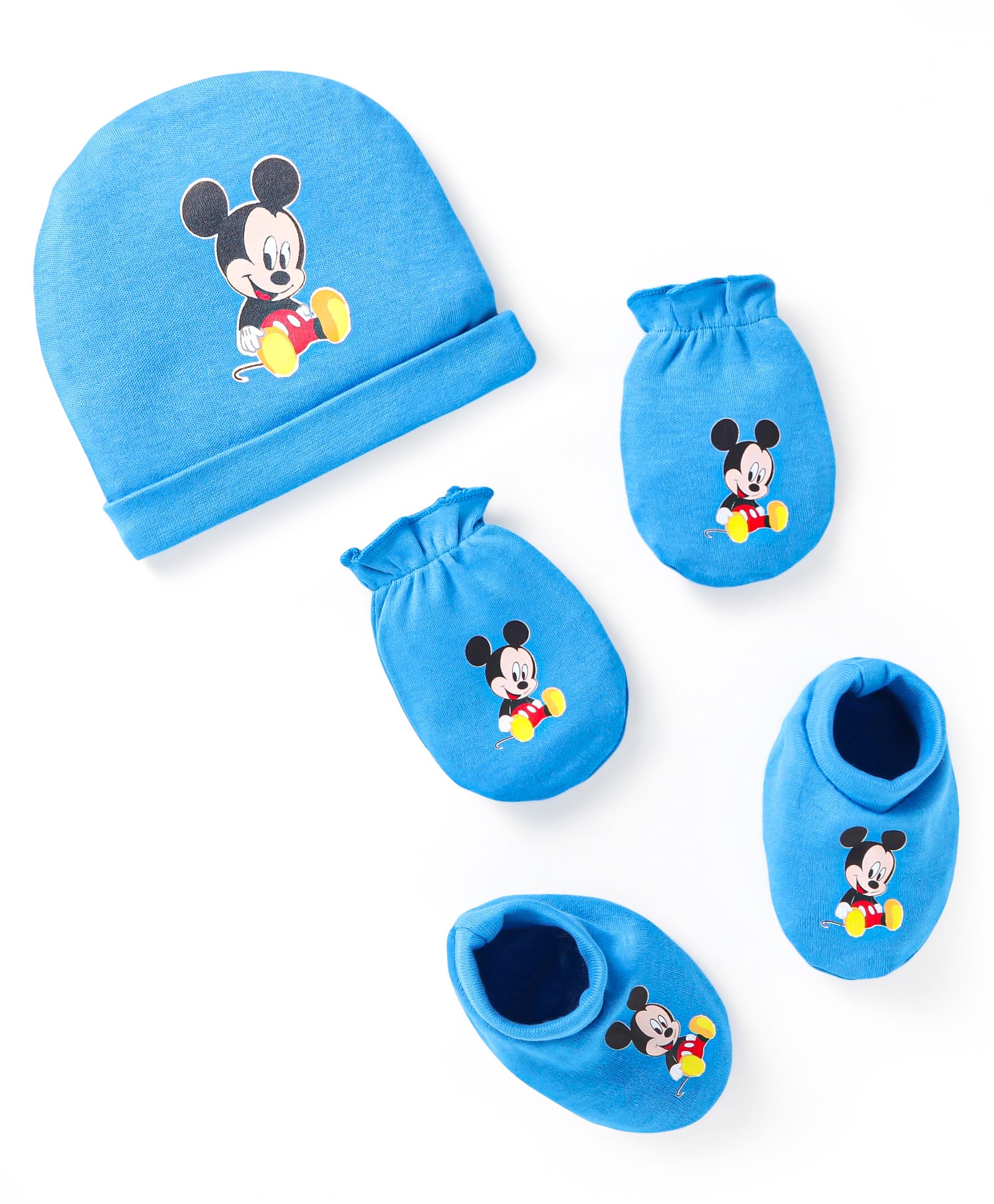 Babyhug Disney Interlock Knit Caps Mittens & Booties With Mickey Mouse Graphic - Light Blue-picture-38
