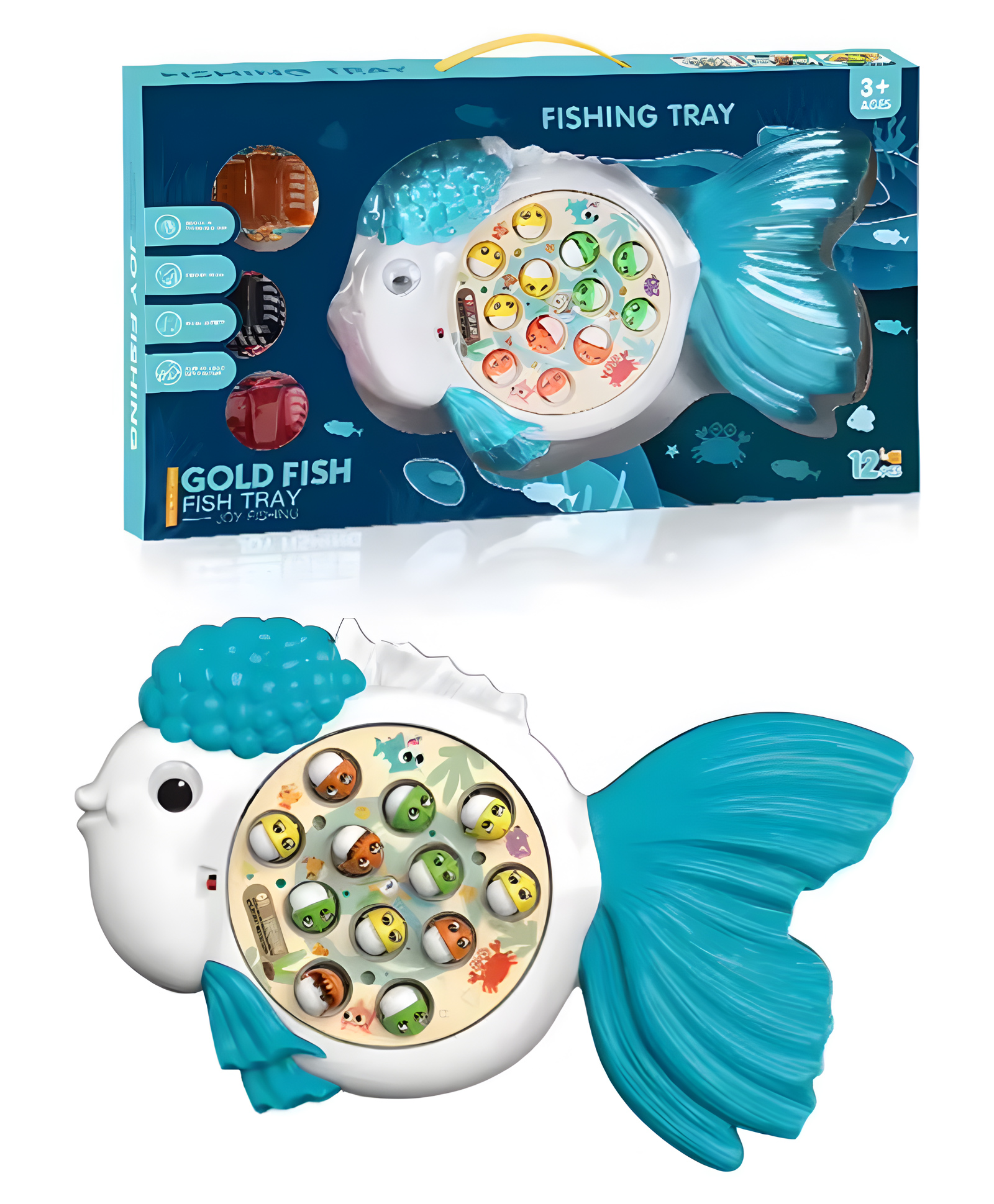 Negocio 12pcs Electric Goldfish Shape Fishing Tray Rotation Fishing Game Toys Interactive Fish Catching Set for Kids with Music - Pack of 1 - Color May Vary-picture-10