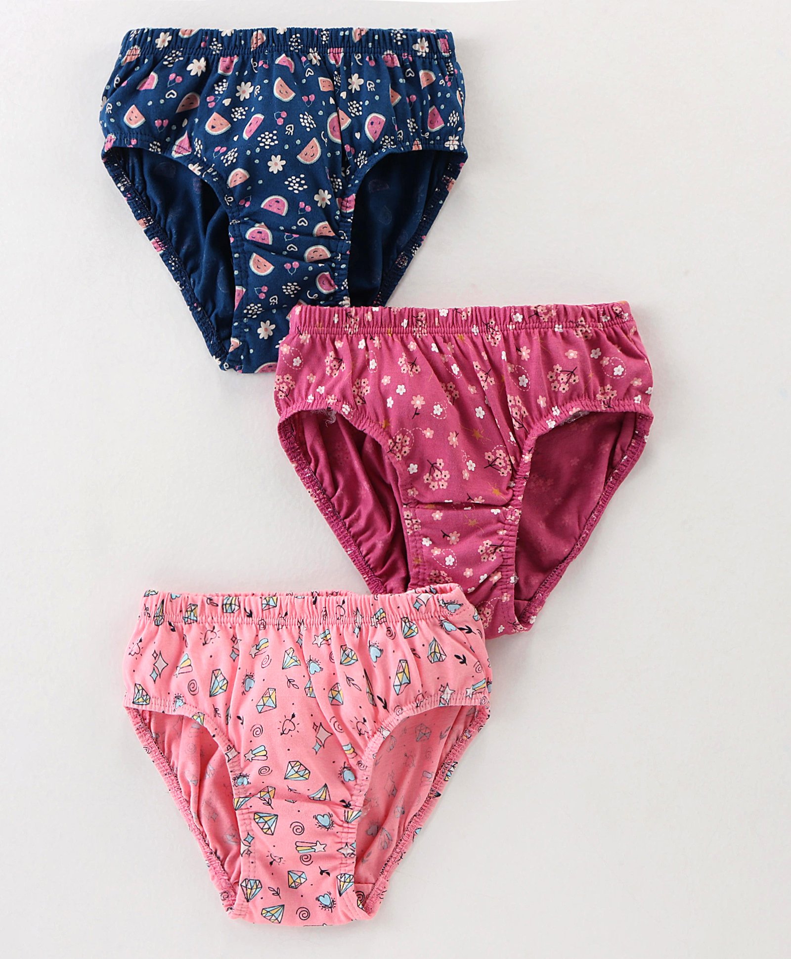 Revvo Junior Cotton Knit Floral Printed  Panties Pack of 3 - Pink & Blue-image-43