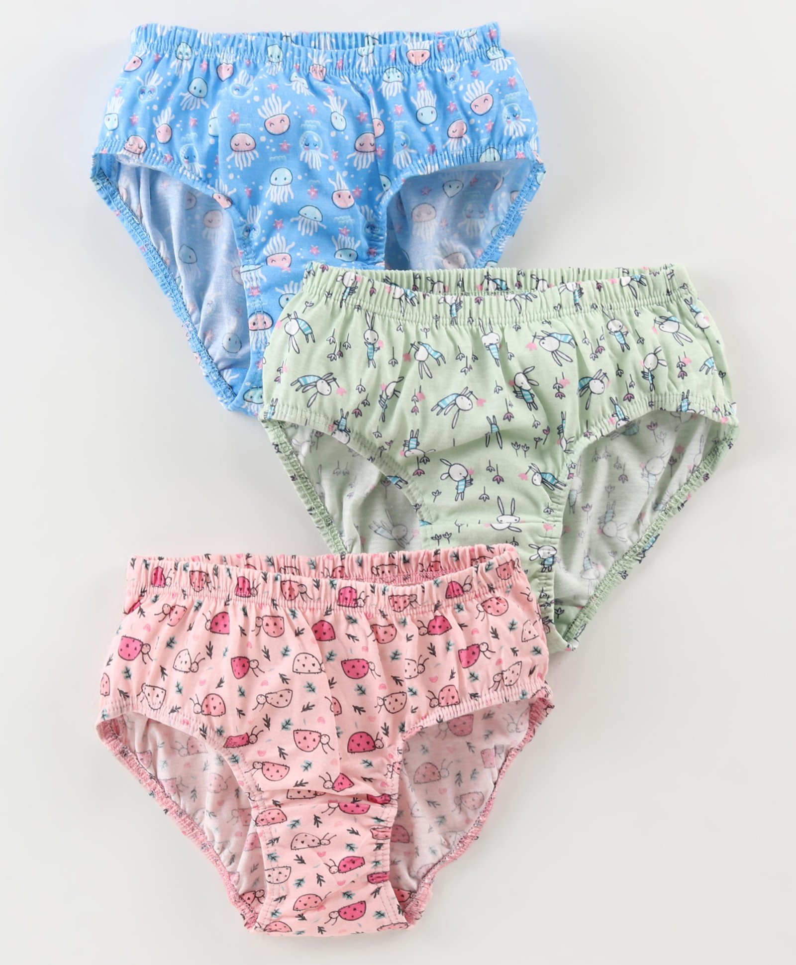 Revvo Junior Cotton Knit Octopus Printed Panties Pack of 3 - Blue Green & Baby Pink-image-16