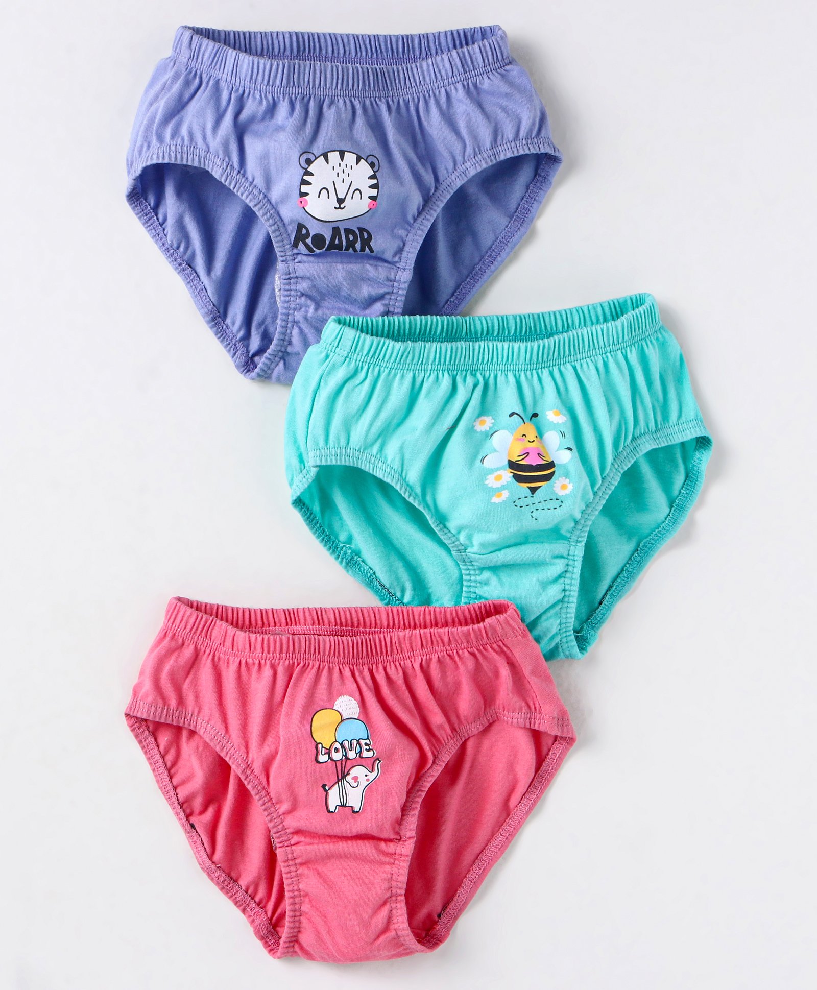 Revvo Junior  Cotton Knit Elephant Printed Panties Pack of 3 - Peach Aqua & Violet-image-17