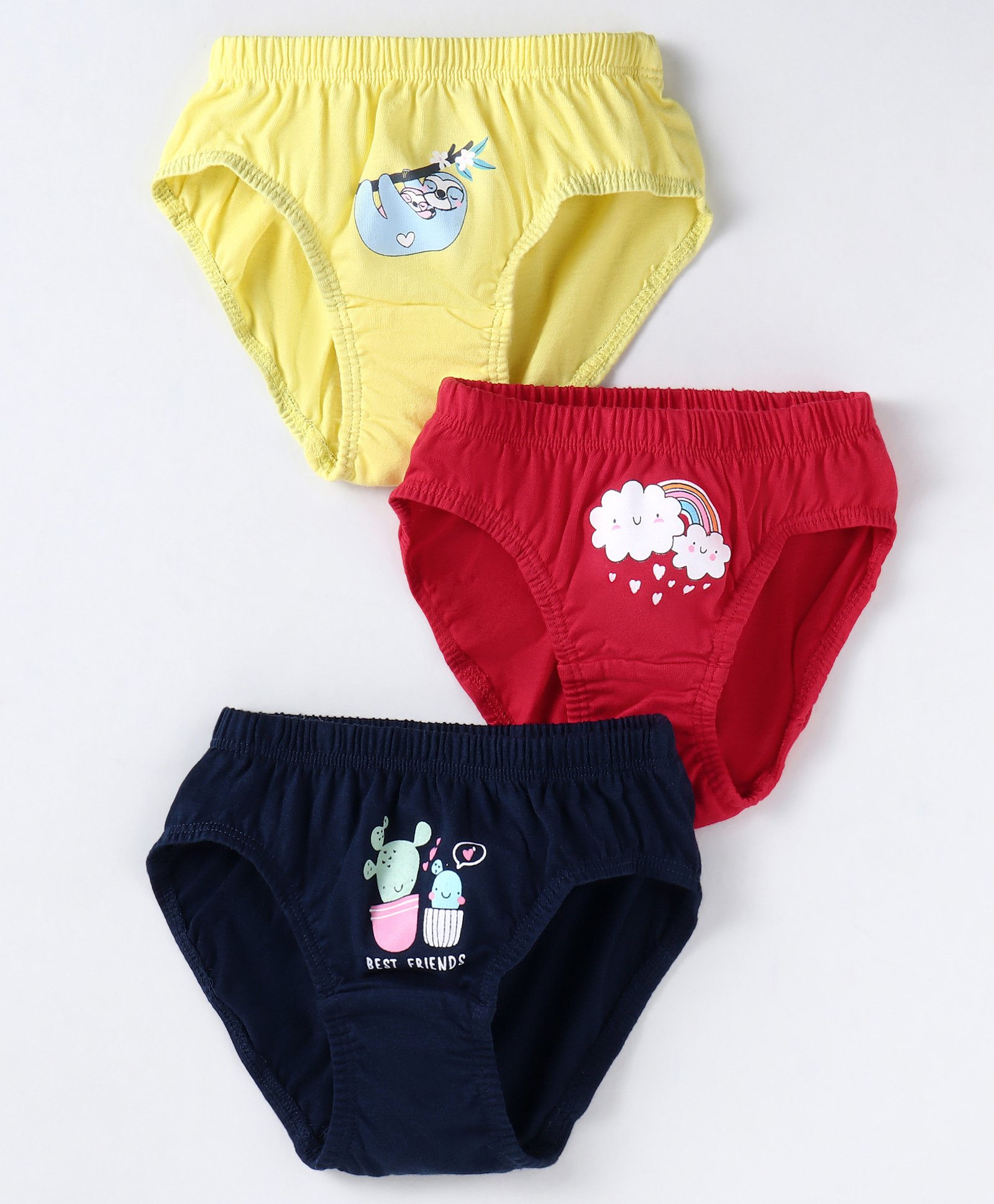 Revvo Junior  Cotton Knit Text Printed Panties Pack of 3 - Navy Light Yellow  & Red-image-15