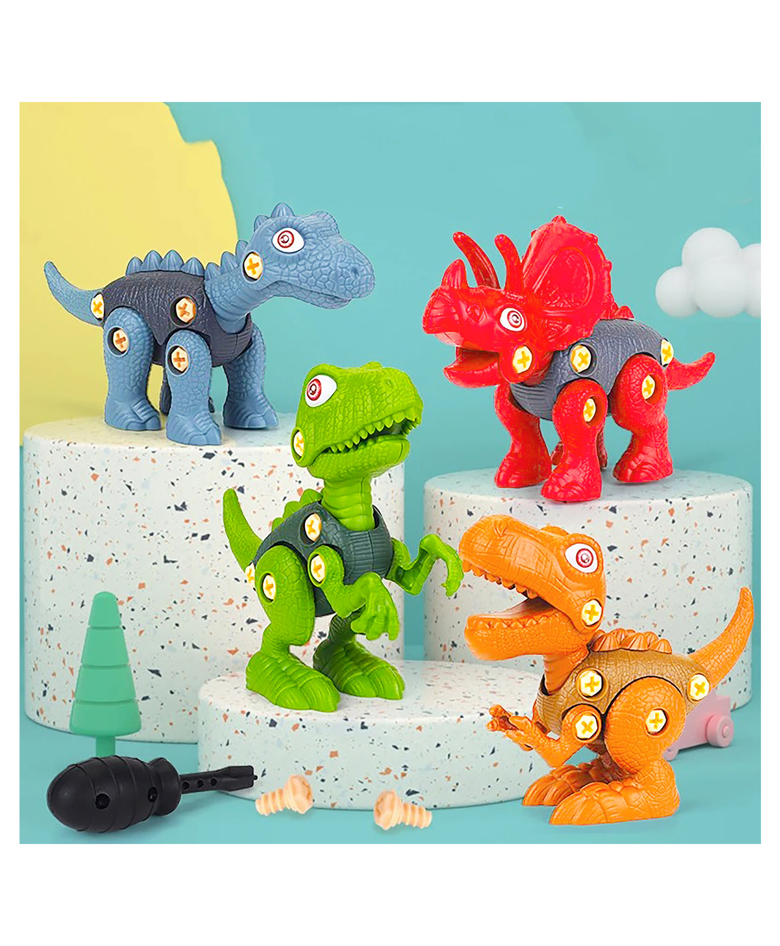 VGRASSP DIY Assembly STEM Toy Kit - 4 Pcs DIY Dinosaurs Toy Set for Kids With 1 Screw Driver - Puzzle Dino Building Kit for 3 4 5 6 7 8 9 10 11 12 Year Old Boys and Girls - Color May Vary-image-5