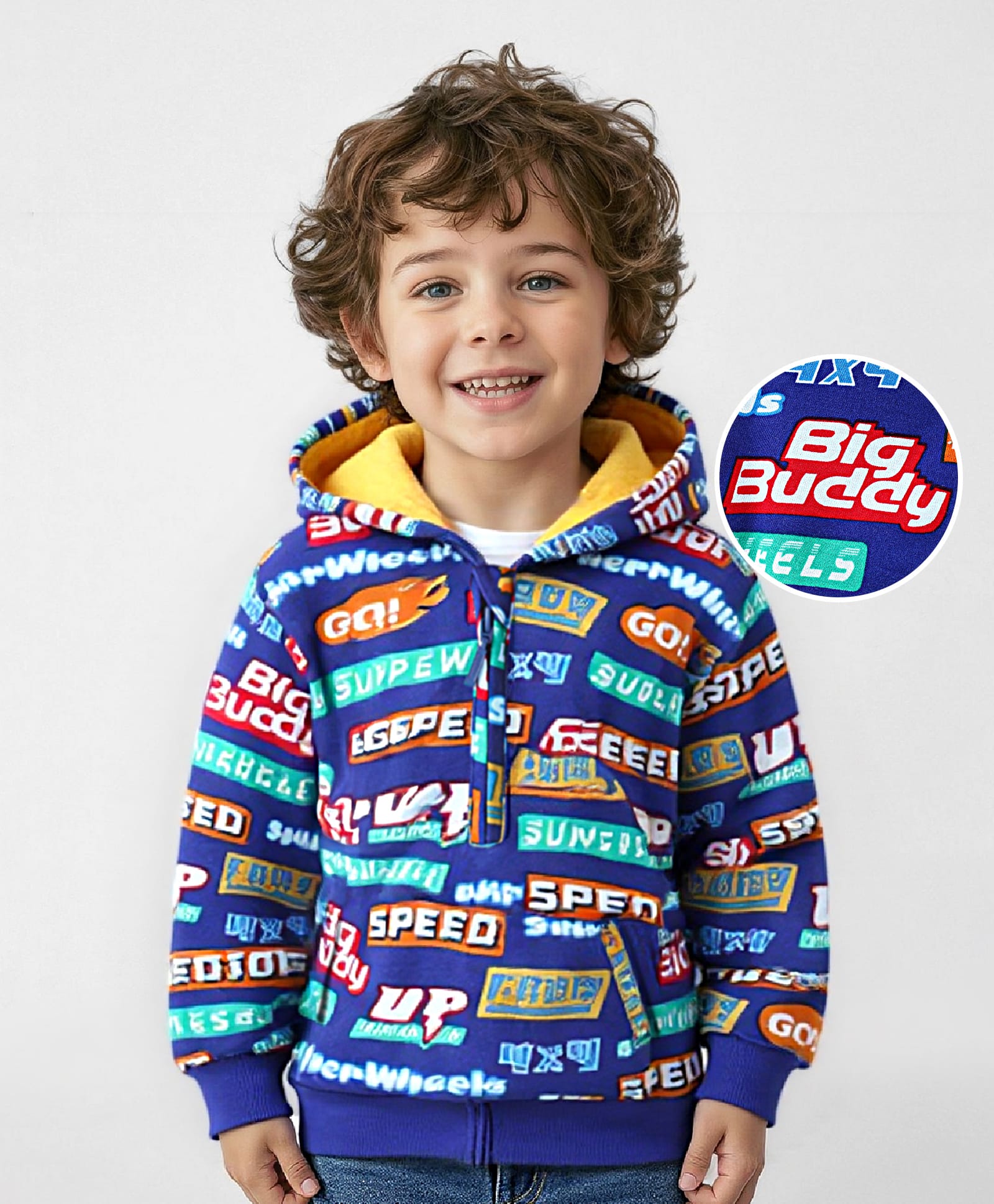 Babyhug Cotton Knit Full Sleeves Hooded Sweatshirt With Text Prints - Navy Blue-picture-18