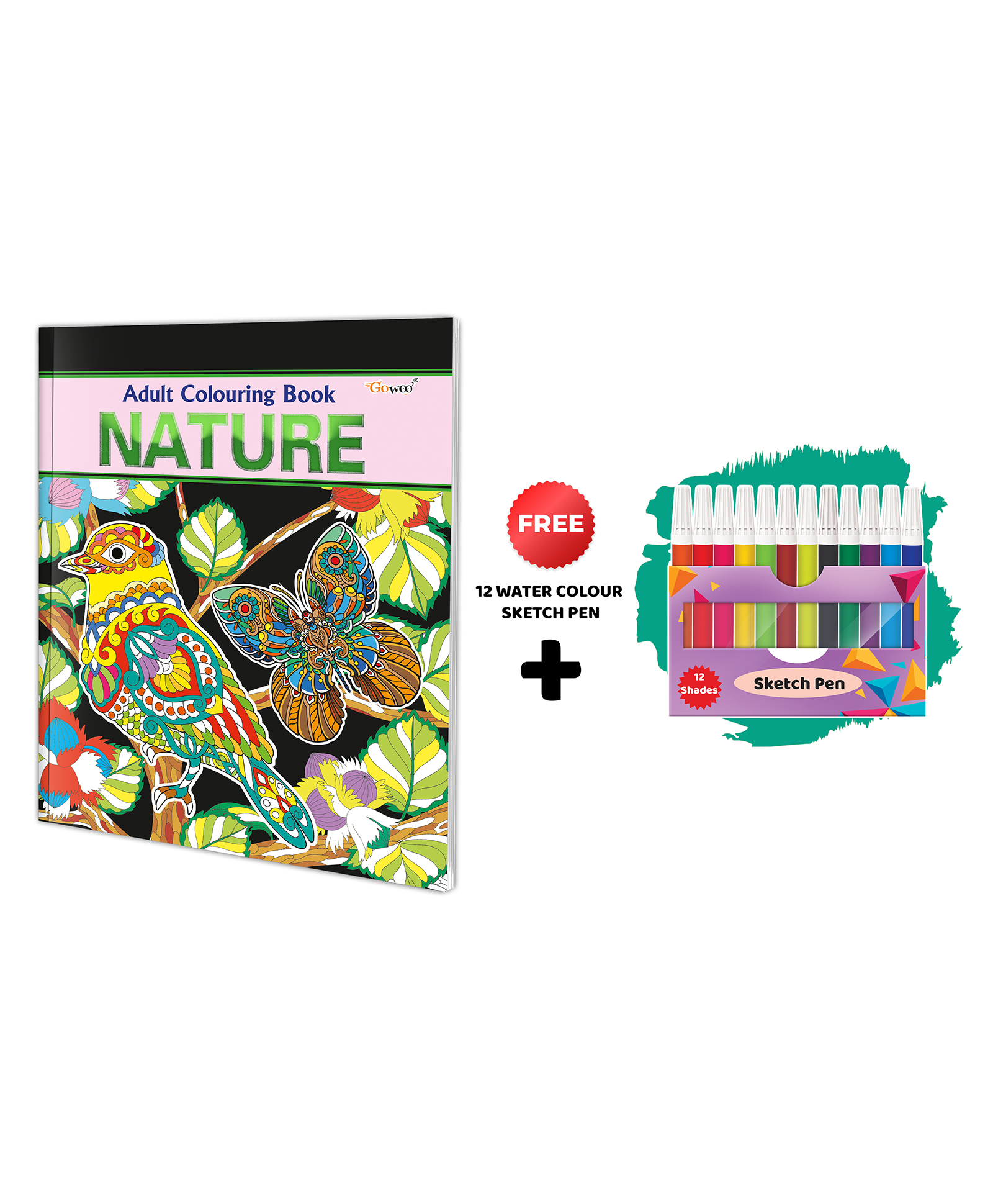 Nature - Adult Colouring Book With 12 Water Colour Sketch Pen : Art Colouring Kit for Adults & Kids, Relaxing Coloring art, Stress Relief Coloring, Coloring Book for Adults-image-7