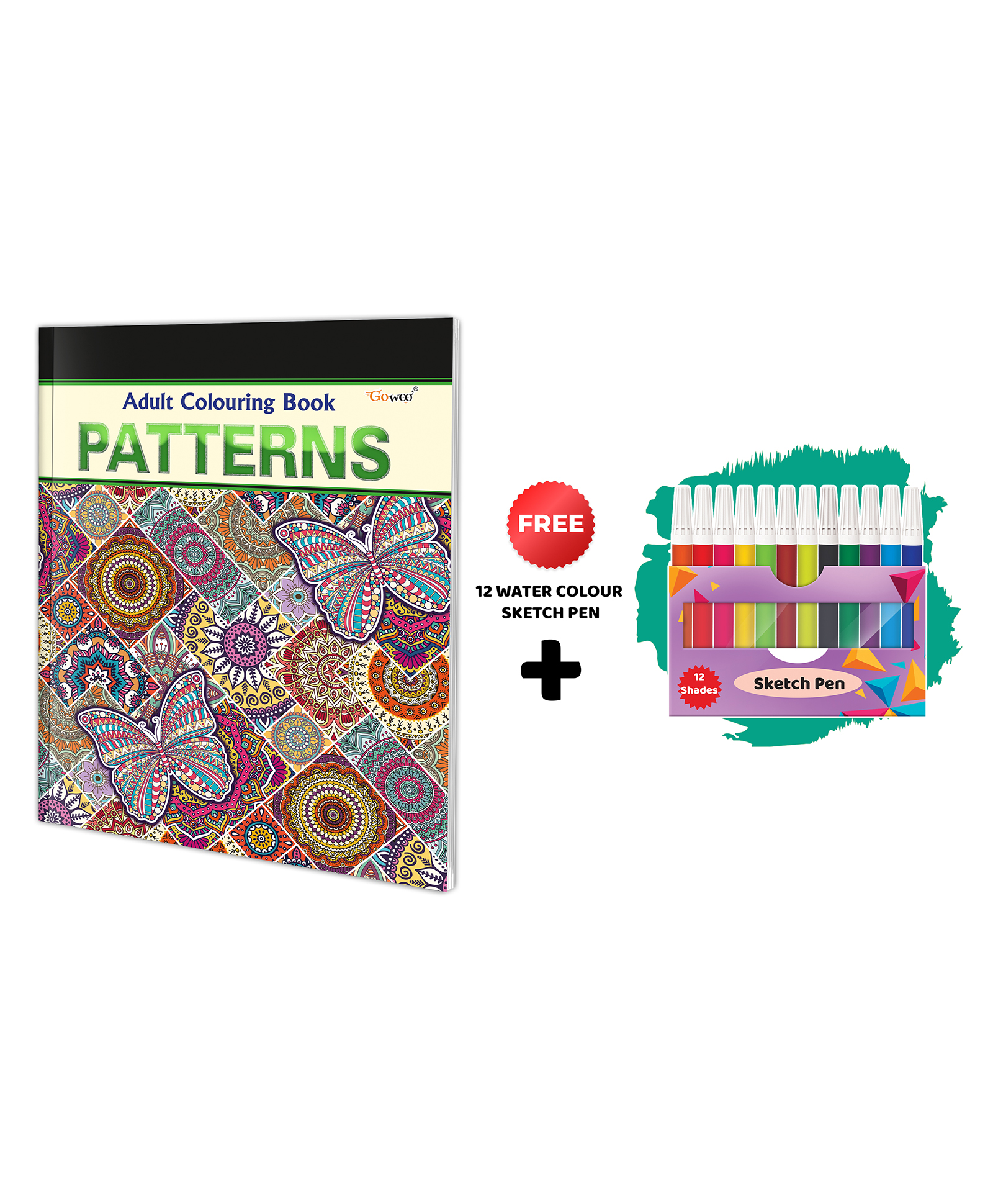 Patterns - Adult Colouring Book With 12 Water Colour Sketch Pen : Art Colouring Kit for Adults & Kids, Creative Art Therapy Book, Creative Coloring Fun, Coloring book for Relaxation-image-22