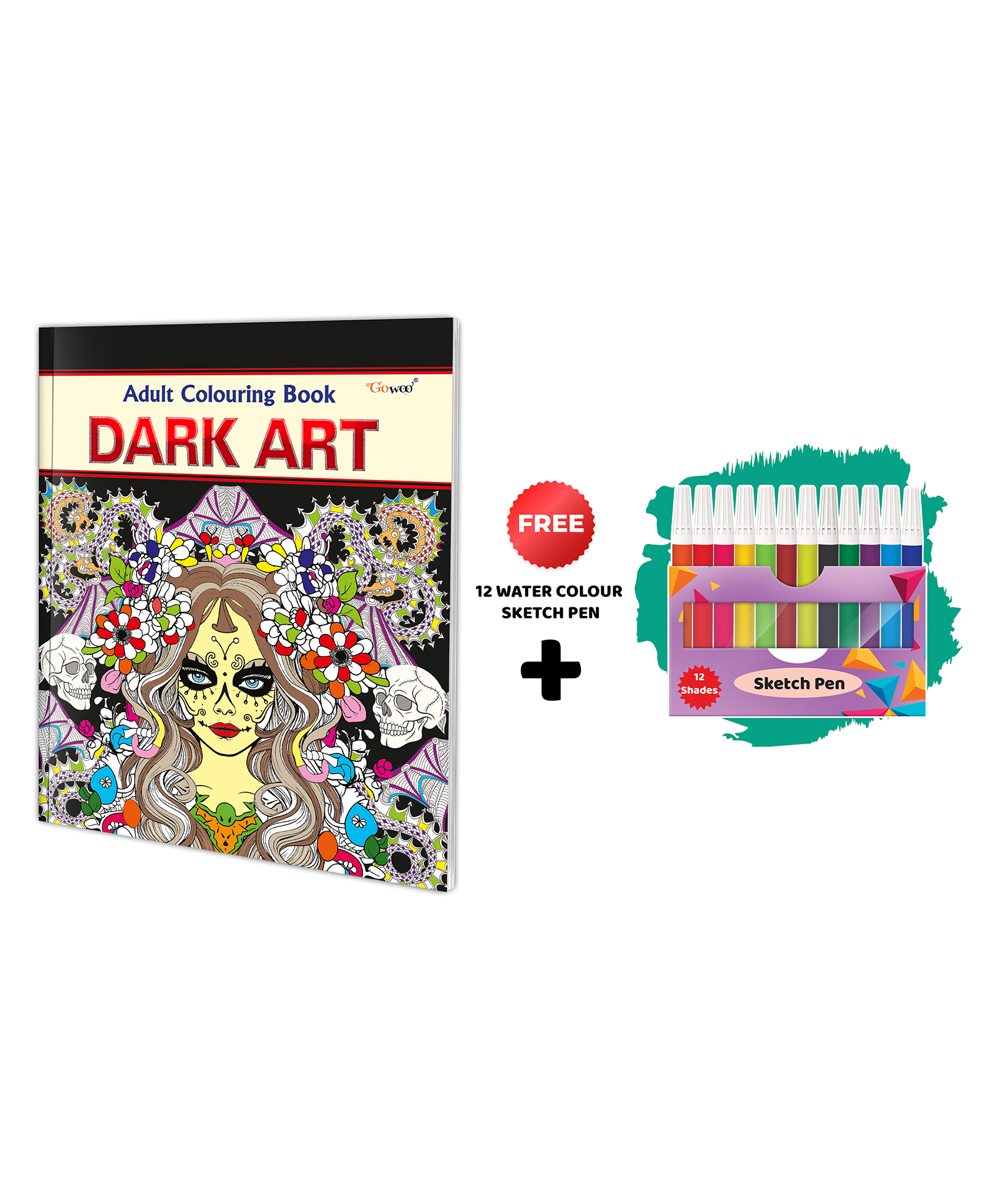 Dark Art - Adult Colouring Book With 12 Water Colour Sketch Pen : Art Colouring Kit for Adults & Kids, Coloring for Relaxation, Mindful Coloring Art, Coloring Book for peace and relaxation-image-11