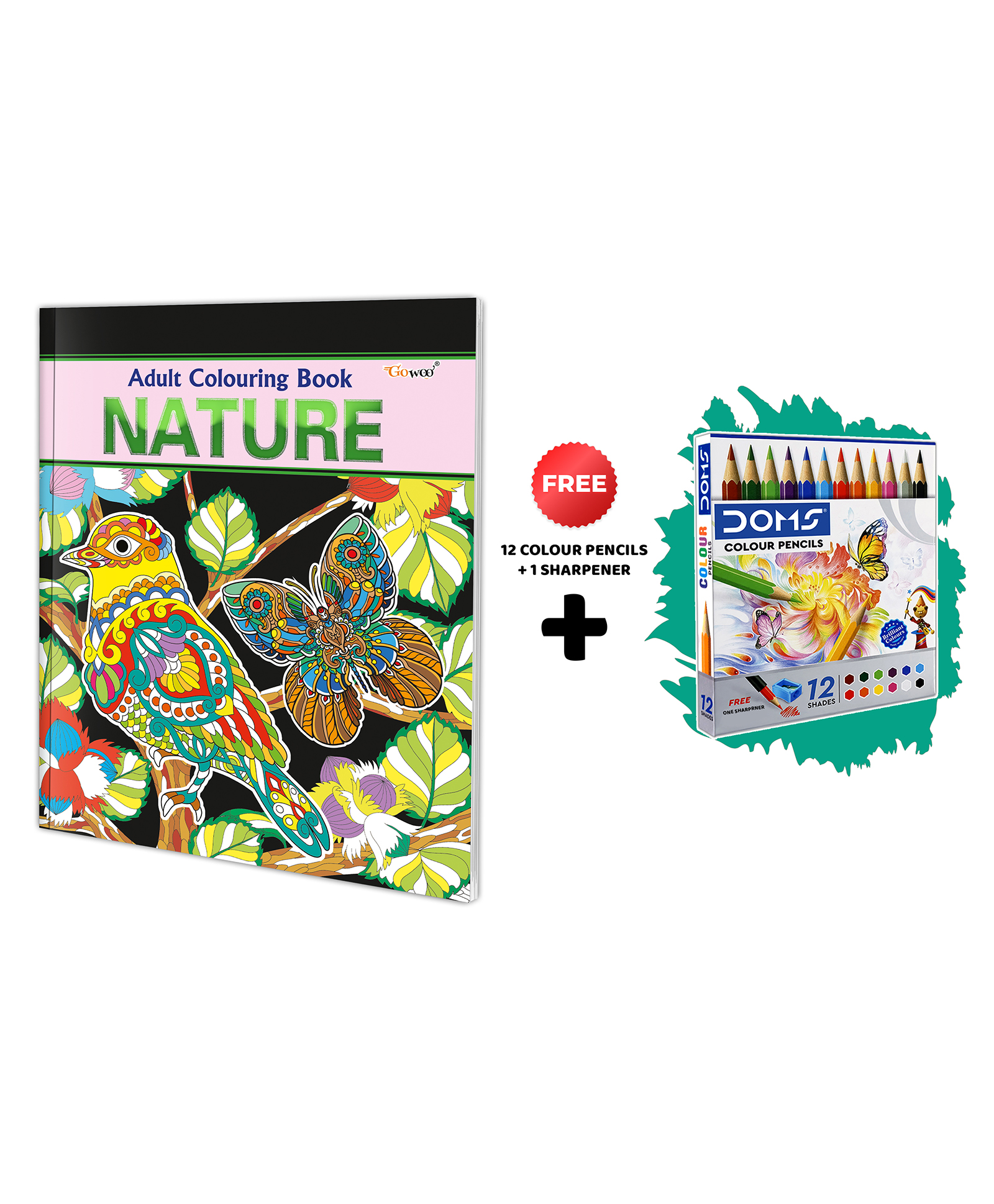 Nature - Adult Colouring Book with 12 Colour Pencils + 1 Sharpner : Art Coloring Book for Adults, Calming Coloring Book, Mindful Art Coloring, Coloring Book for Adults-image-46