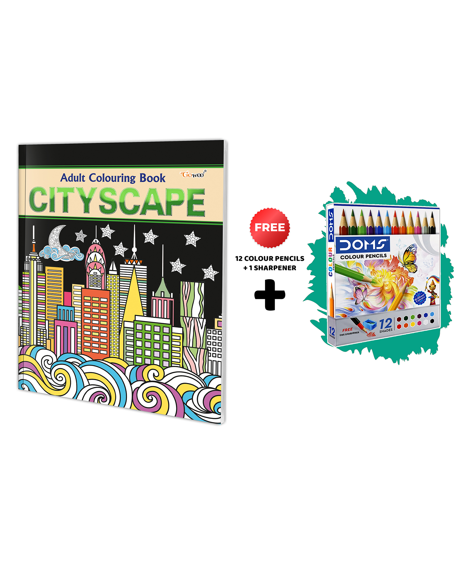 Cityscape - Adult Colouring Book with 12 Colour Pencils + 1 Sharpner : Coloring kit for adults, Art Coloring Book for Adults, Relaxation Coloring Book, Colouring book for peace and relaxation-image-20