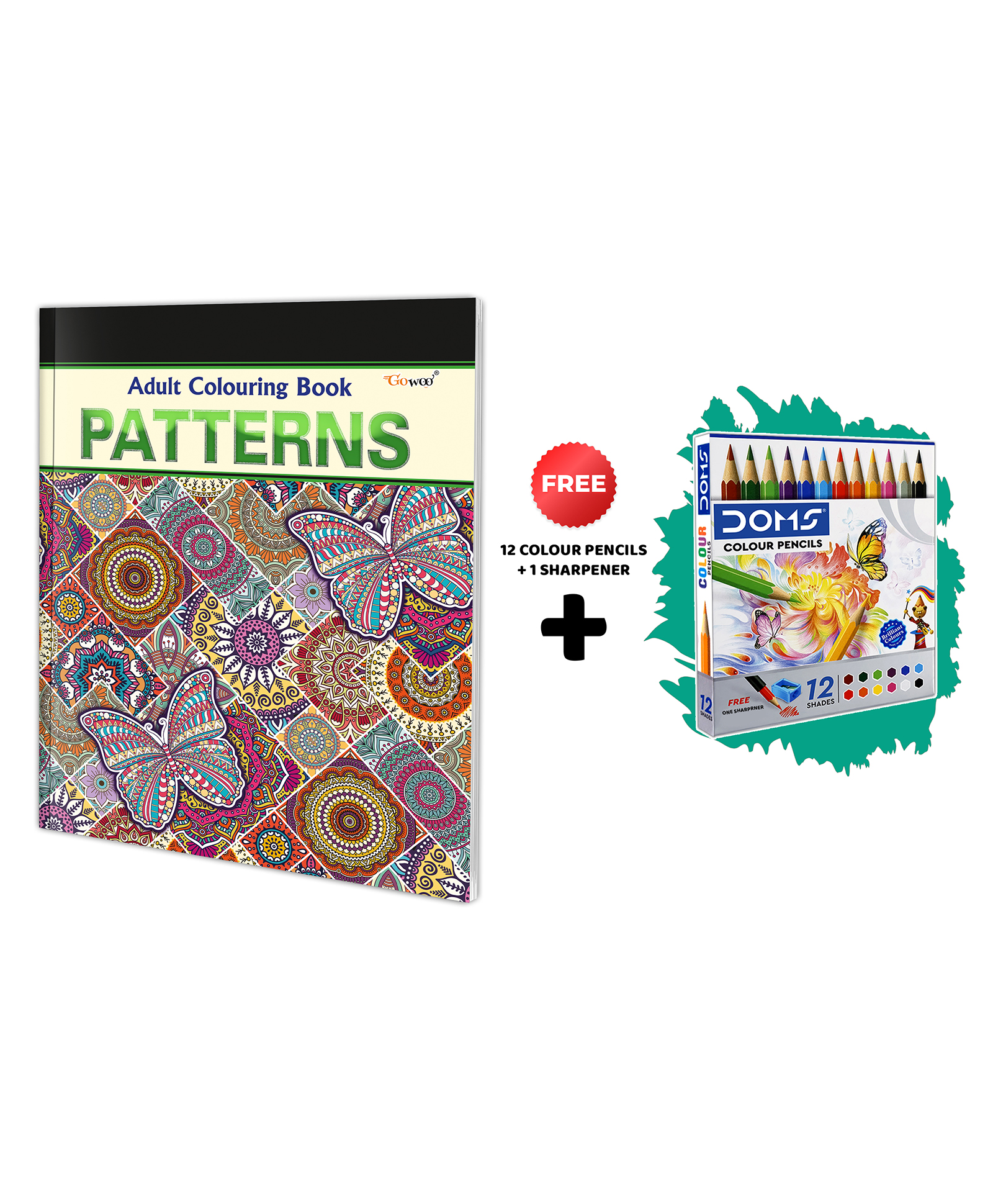 Patterns - Adult Colouring Book with 12 Colour Pencils + 1 Sharpner : Art Coloring Book for Adults, Creative Coloring book, Fun colouring kit book for adults, Coloring for Relaxation-image-23