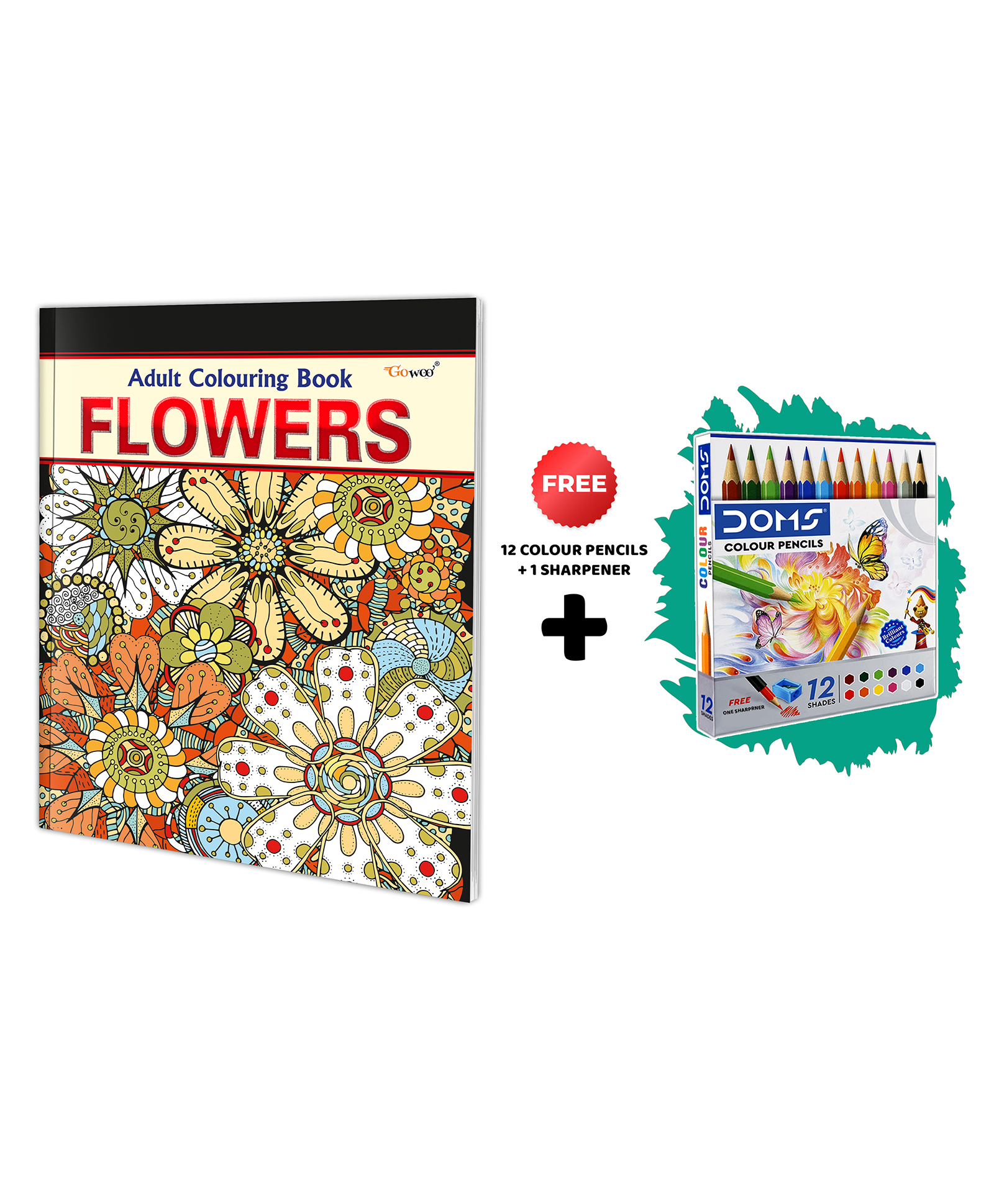 Flowers - Adult Colouring Book with 12 Colour Pencils + 1 Sharpner : Coloring for Adults and Kids, Mindful Art Coloring, Art Therapy Coloring Book, Coloring Fun kit for adults-image-45