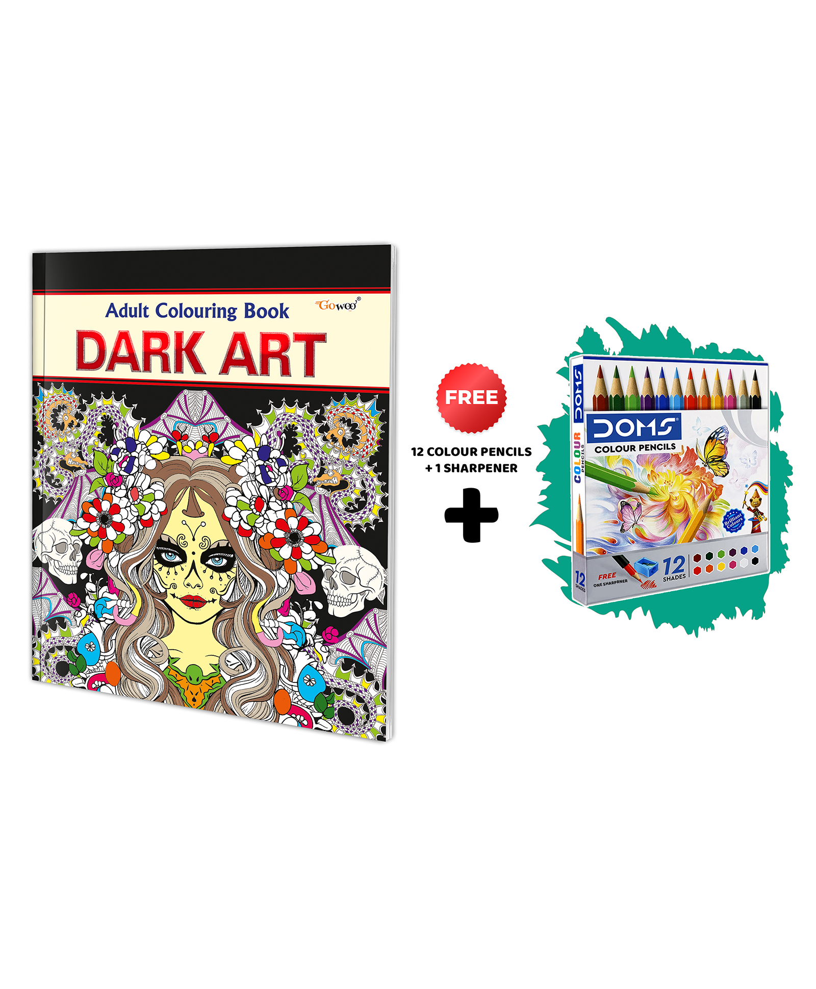 Dark Art - Adult Colouring Book with 12 Colour Pencils + 1 Sharpener : Coloring kit for Adults, Creative Coloring Fun, Mindful Coloring Art, Colouring book for peace and relaxation-image-3