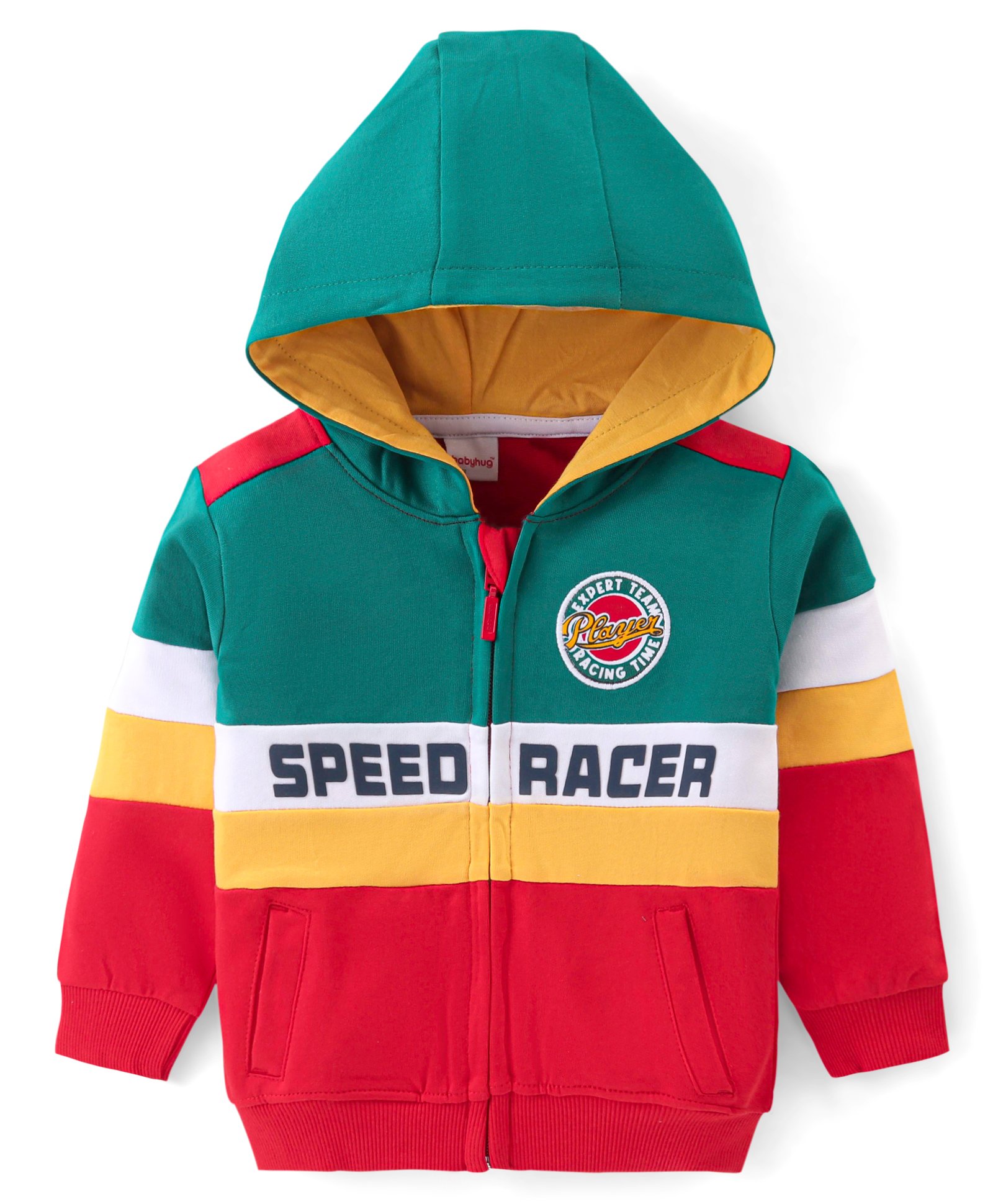 Babyhug Cotton Knit Full Sleeves Hooded Sweatjacket with Cut & Sew Design & Text Print - Multicolour-picture-16
