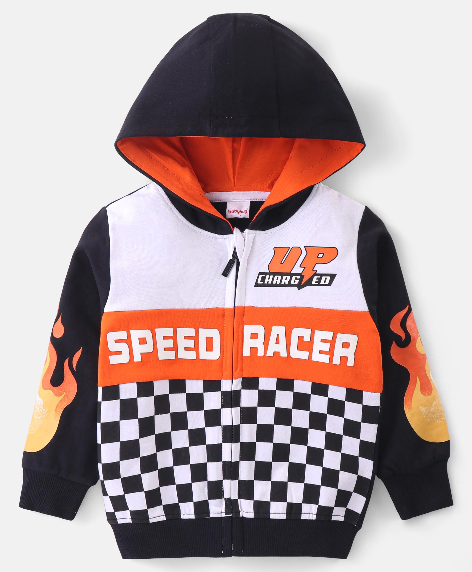 Babyhug Cotton Knit Full Sleeves Hooded Sweatjacket with Race Theme Print - Multicolour-picture-10