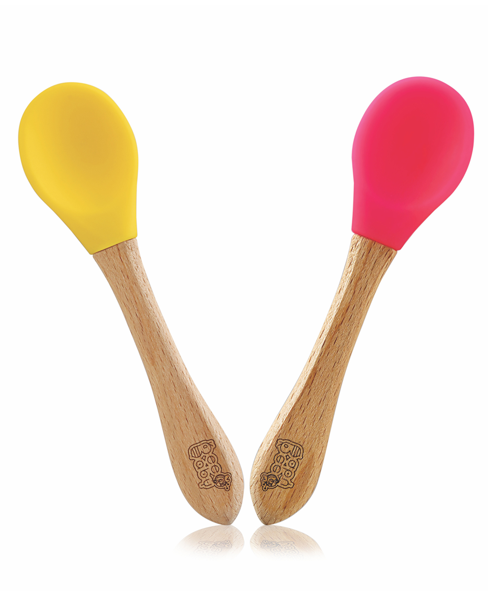 BeeBaby Nurture Bambu Silicone Baby Feeding Spoons. 100% BPA Free Silicone Tip Weaning Spoons for kids & toddlers. Pack of 2, 6 months+, Pink_Yellow.-picture-47