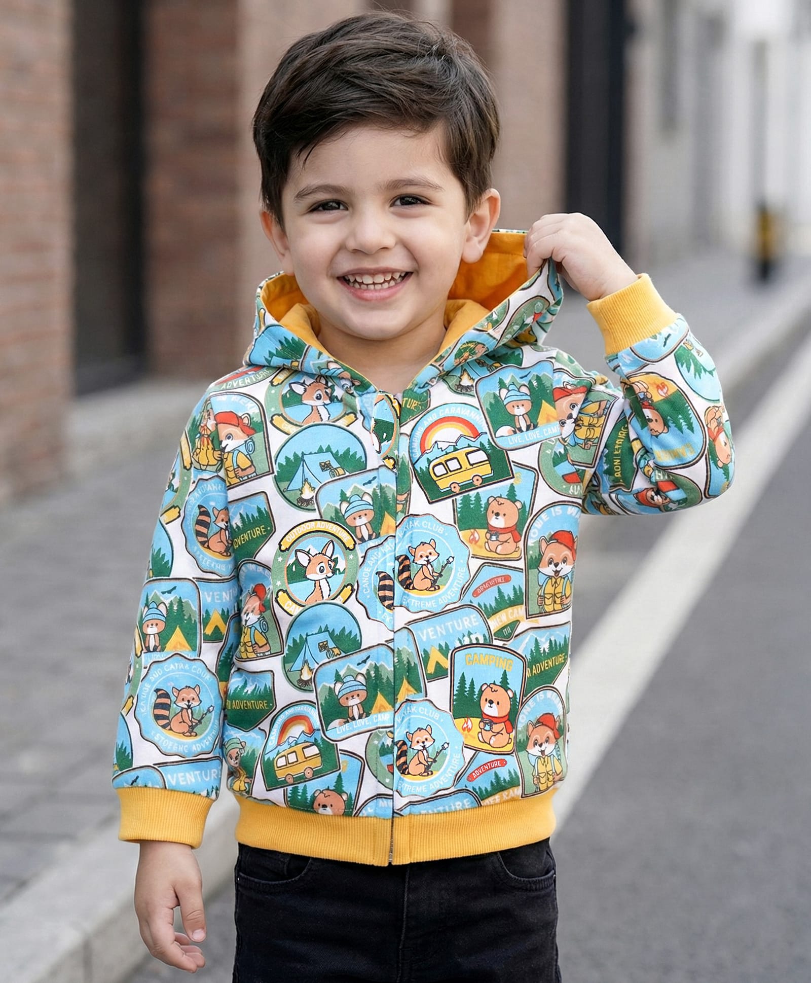 Babyhug Cotton Knit Full Sleeves Hooded Sweatjacket with Animals Print - Mint