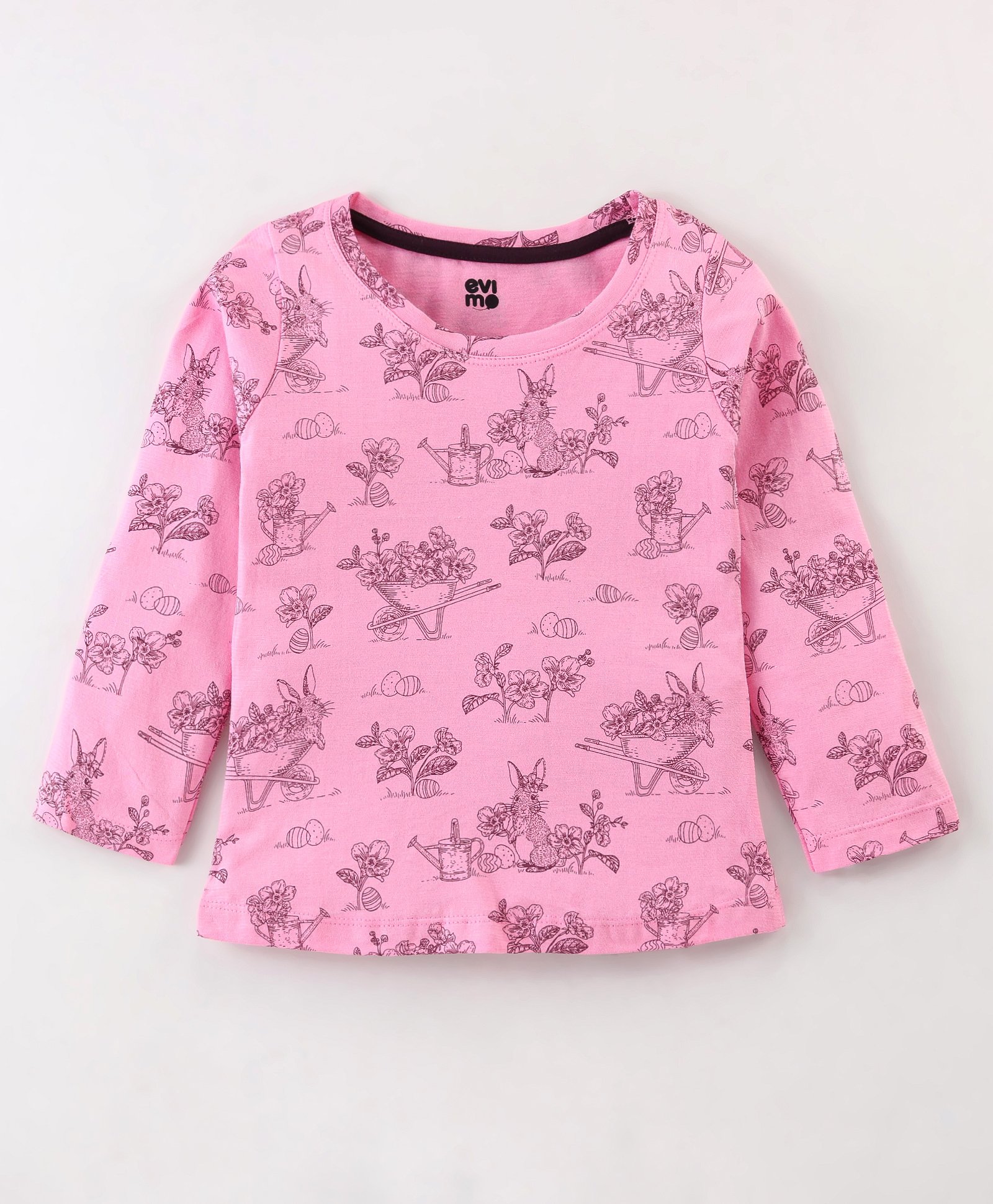 Evimo Single Jersey Knit Full Sleeves Floral Printed Top - Fuchsia-picture-25