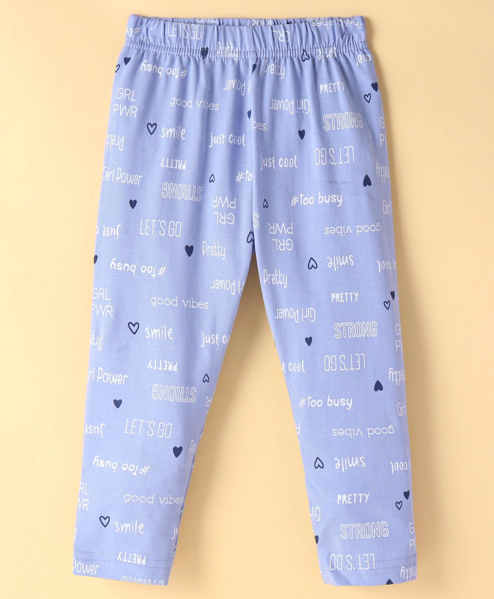 Evimo Single Jersey Knit Full Length Leggings with Text Print - Light Blue-picture-48