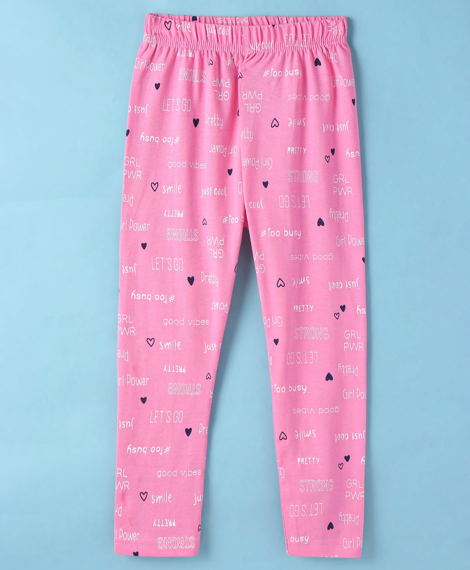 Evimo Single Jersey Knit Full Length Leggings with Text Print - Fuchsia-picture-15