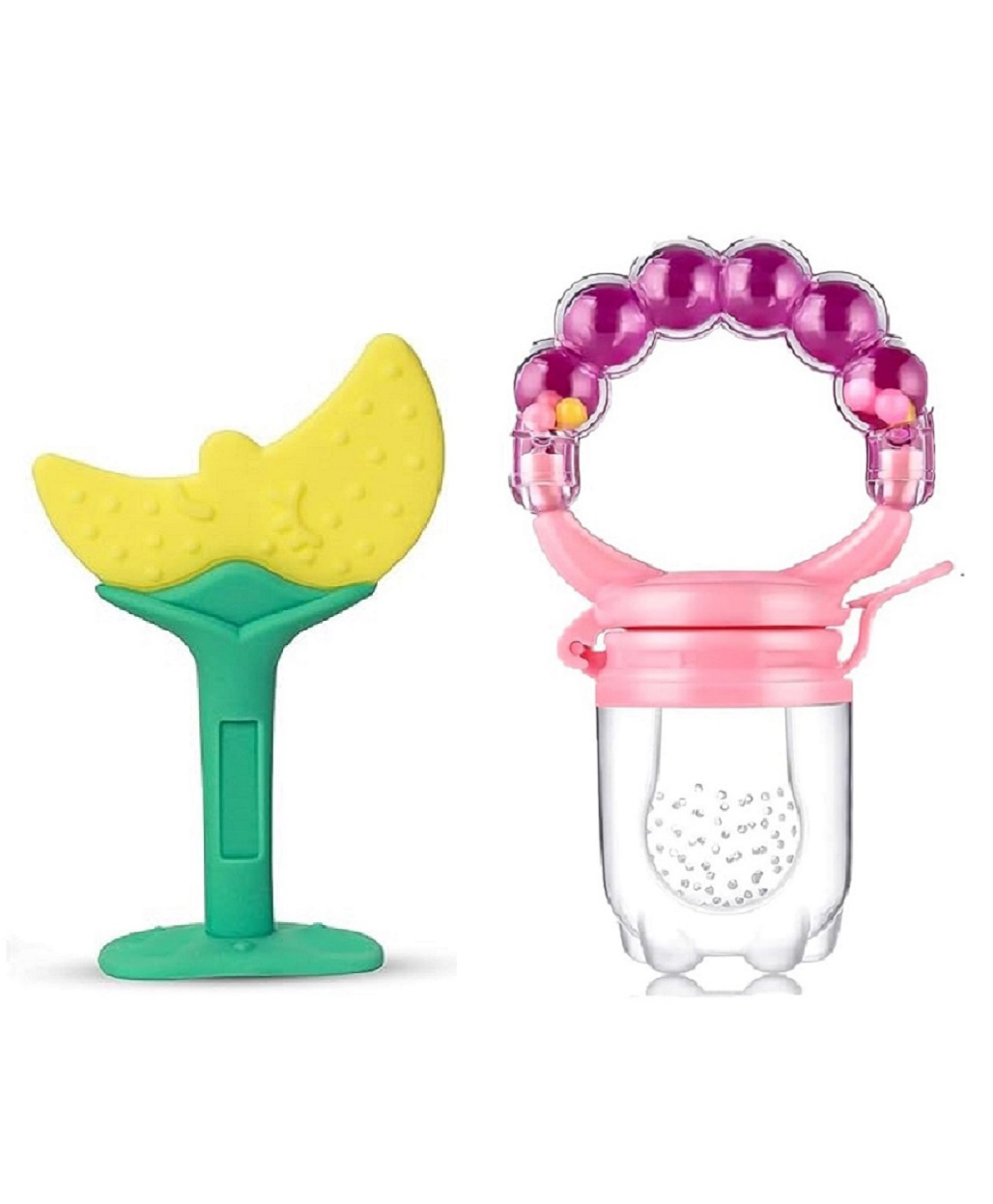 Enorme Silicone Moon Shape Yellow Teething Soft Teether and Ring Style Food Fruit Feeder Nibbler Pacifier for Babies-image-32