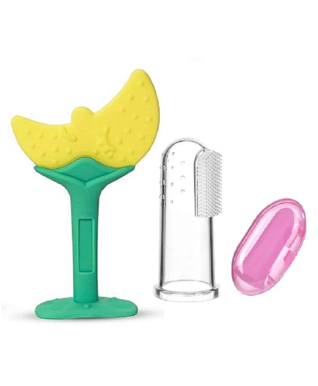 Enorme Silicone Moon Shape Yellow Teething Soft Teether and Baby Silicone Finger Toothbrush with case for Babies-image-48