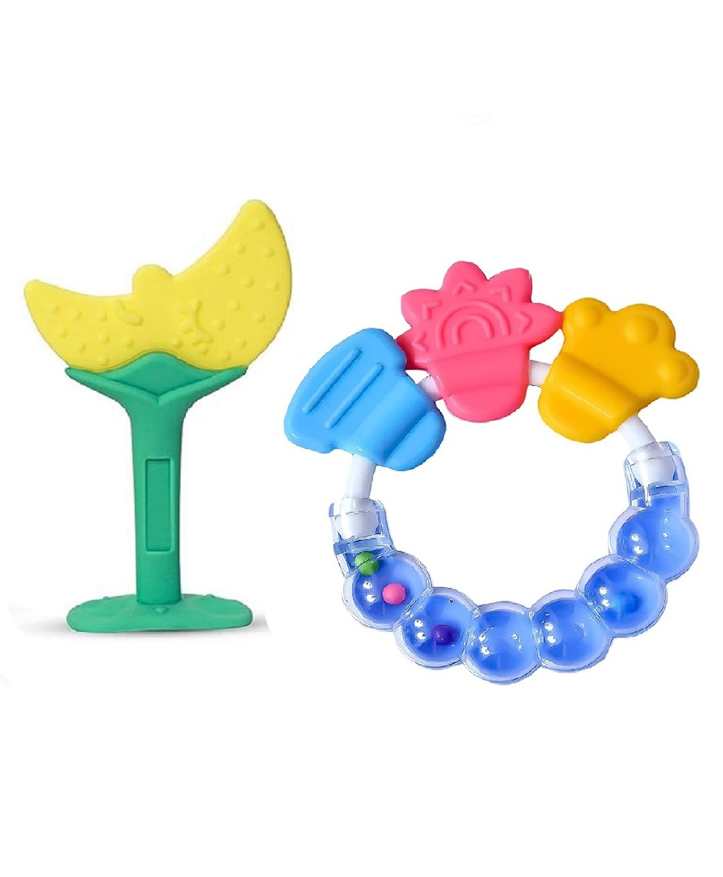 Enorme Silicone Moon Shape Yellow Teething Soft Teether and Round Shape BPA Free Silicone Bell Teether Ring for Babies-picture-0