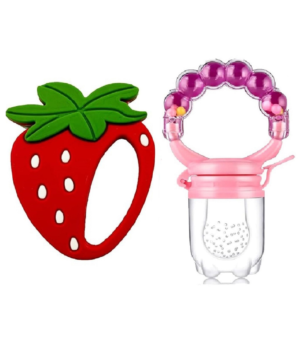 Enorme Silicone Strawberry Shape Mini Red Teething Soft Teether and Ring Style Food Fruit Feeder Nibbler Pacifier for Babies-image-30