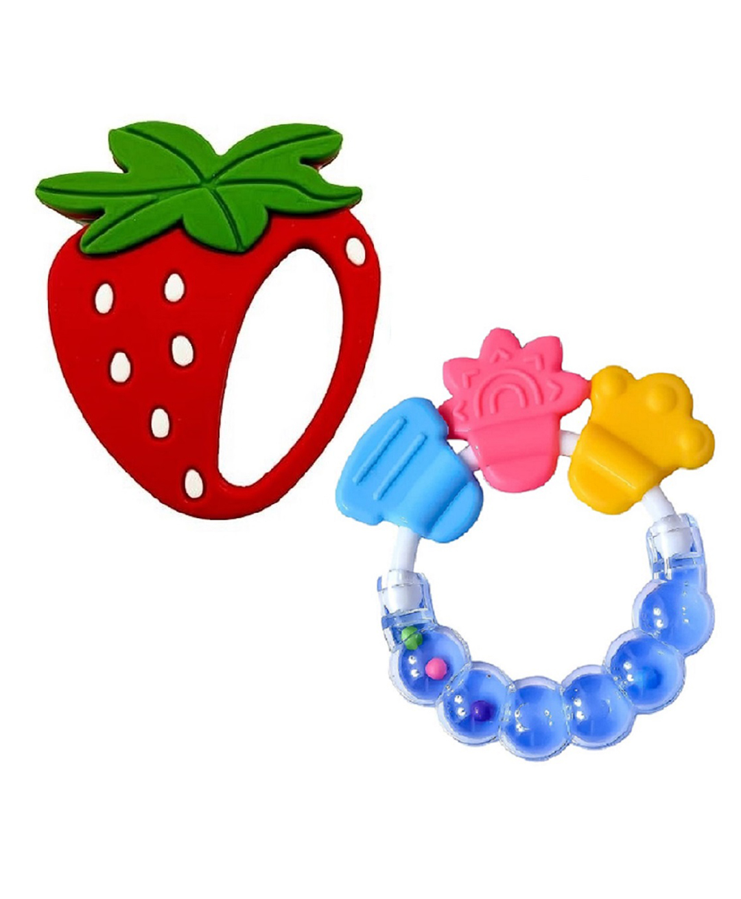 Enorme Silicone Strawberry Shape Mini Red Teething Soft Teether and Round Shape BPA Free Silicone Bell Teether Ring for Babies-picture-25