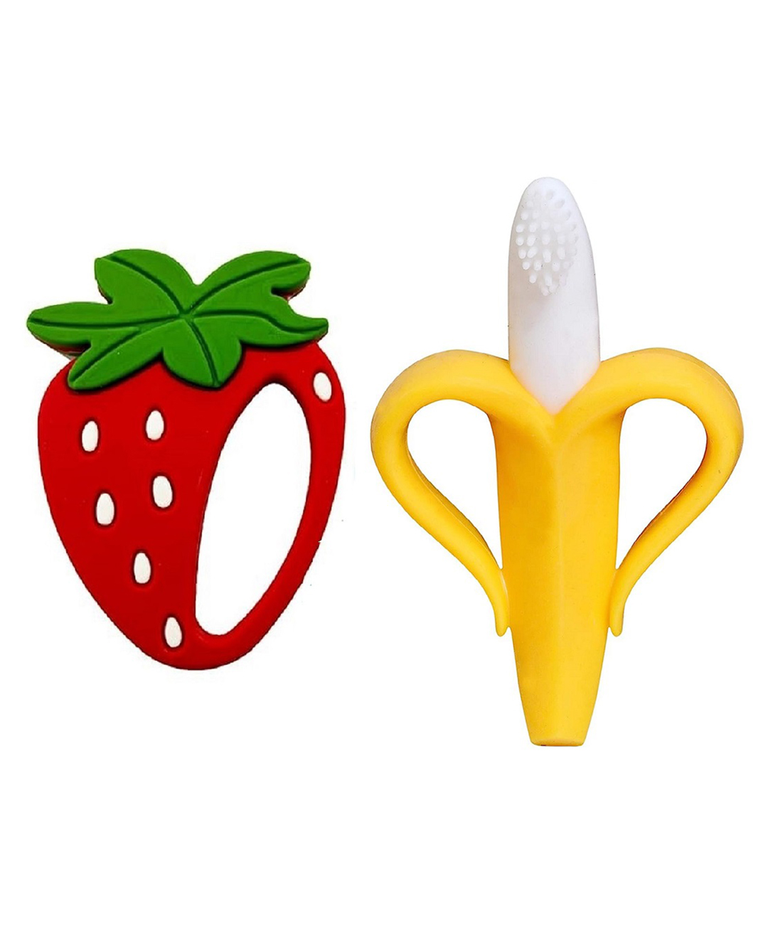 Enorme Silicone Strawberry Shape Mini Red Teething Soft Teether and Banana Shaped Silicone Toothbrush teether for Babies-image-28