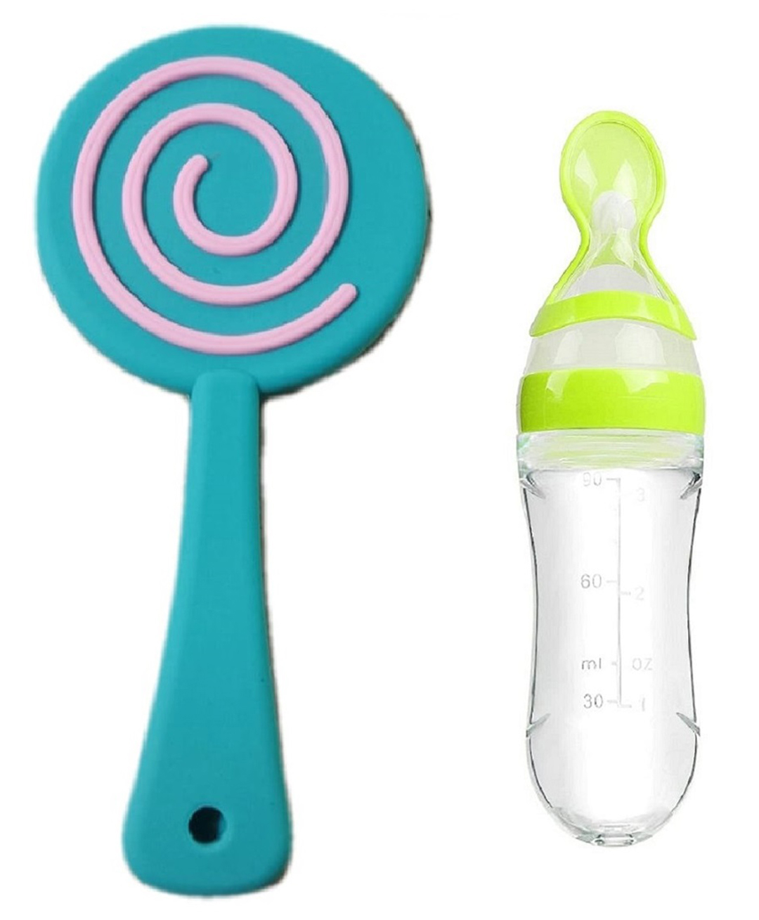 Enorme Silicone Lolipop Shape Multicolor Teething Soft Teether and Silicone Easy Squeezy Spoon Food Feeder for Babies-image-3