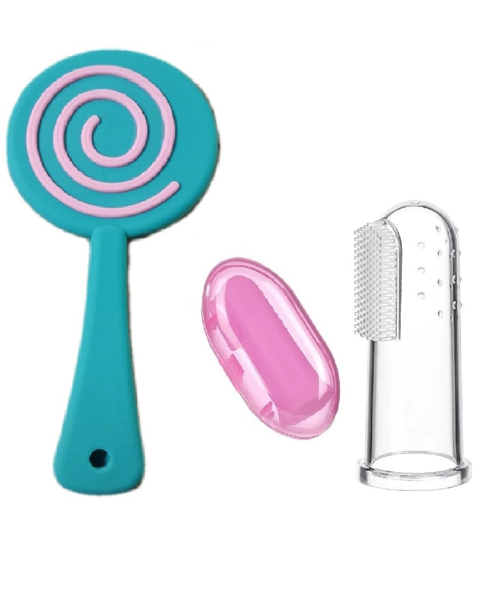 Enorme Silicone Lolipop Shape Multicolor Teething Soft Teether and Baby Silicone Finger Toothbrush with case for Babies-image-2